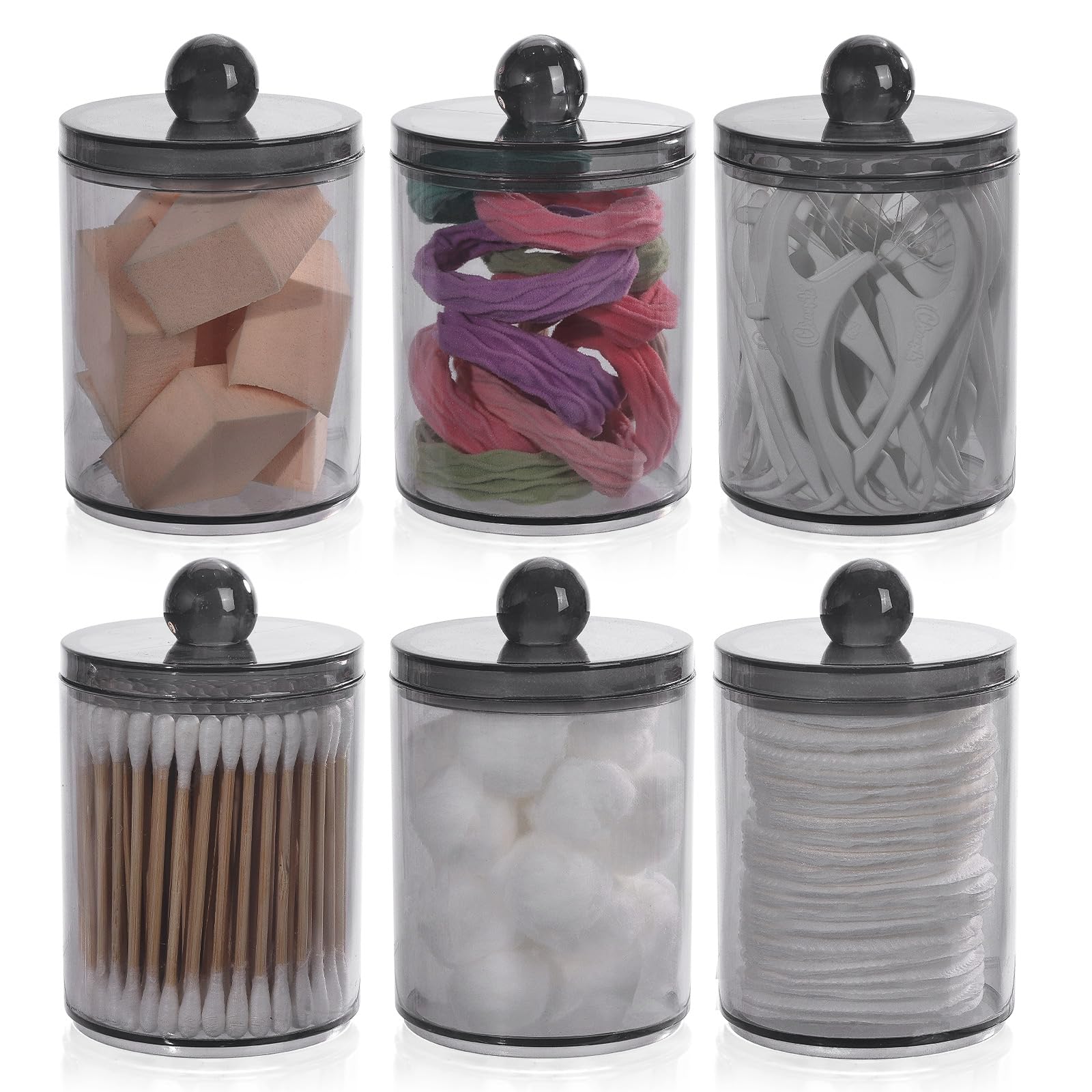 Tbestmax 6 Pack 10Oz Qtip Holder Dispenser Plastic Restroom Bathroom Canister Storage Organization Black Apothecary Jars With Li