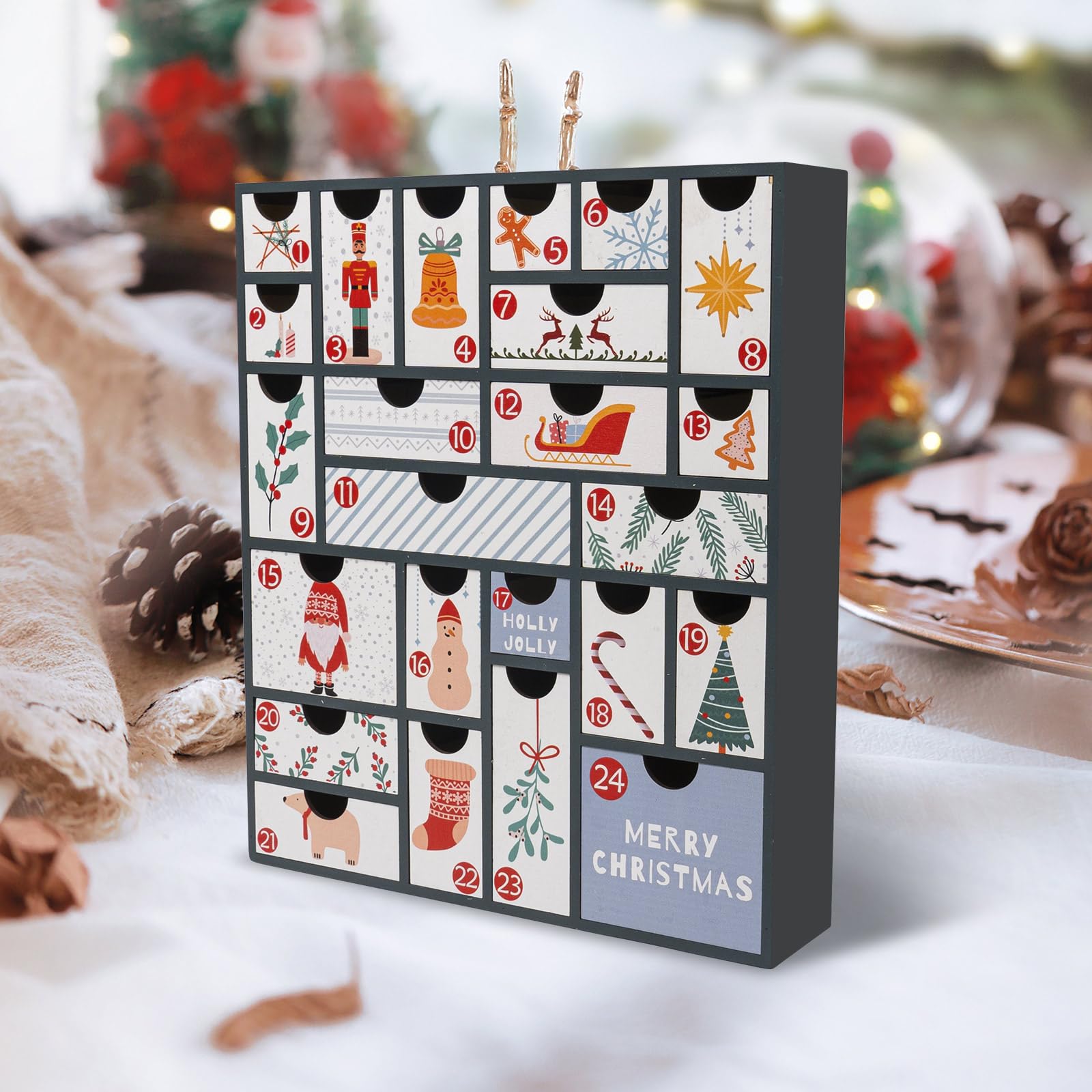 flangairy Christmas Countdown Advent Calendar 2025, 24 Days Till Fillable Wooden Holiday Nativity Calendar with Large Drawers, R