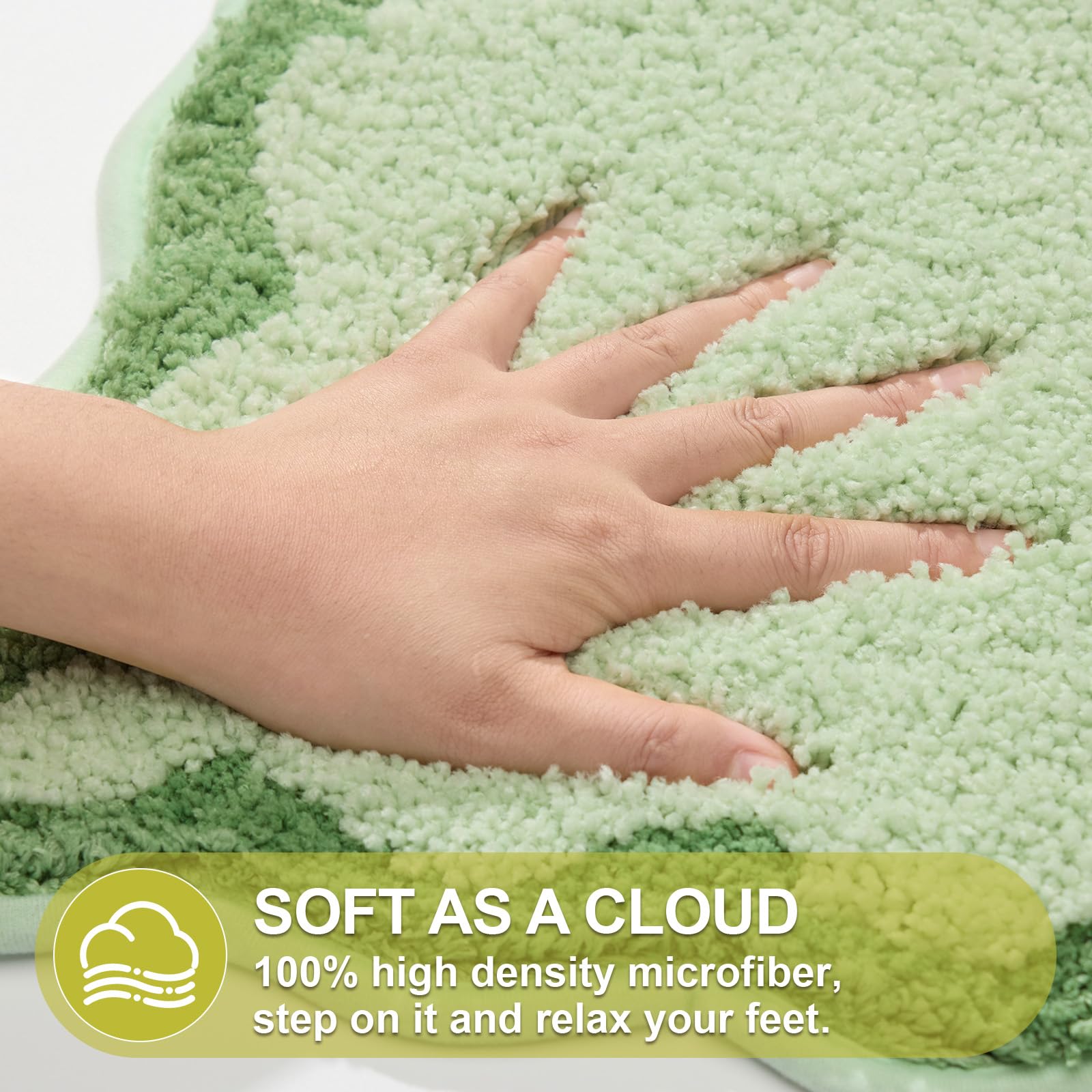 Ortigia Cute Green Scalloped Bath Mat, Fun Plush Microfiber Scallop Bathroom Rugs Non Slip Washable Quick Dry Absorbent, Bathmat