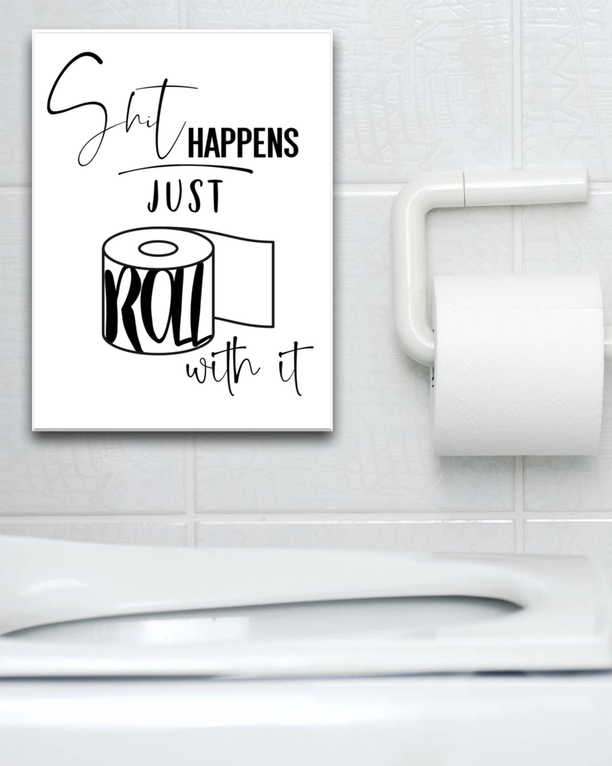 UPWOIGH Funny Bathroom Wall Art Decor  Black and White Toilet Paper Wall Art  Waterproof Wood Framed Canvas Wall Art  Downstairs Toilet Humor Abstract Prints  12x16in Pictures 1 Pack