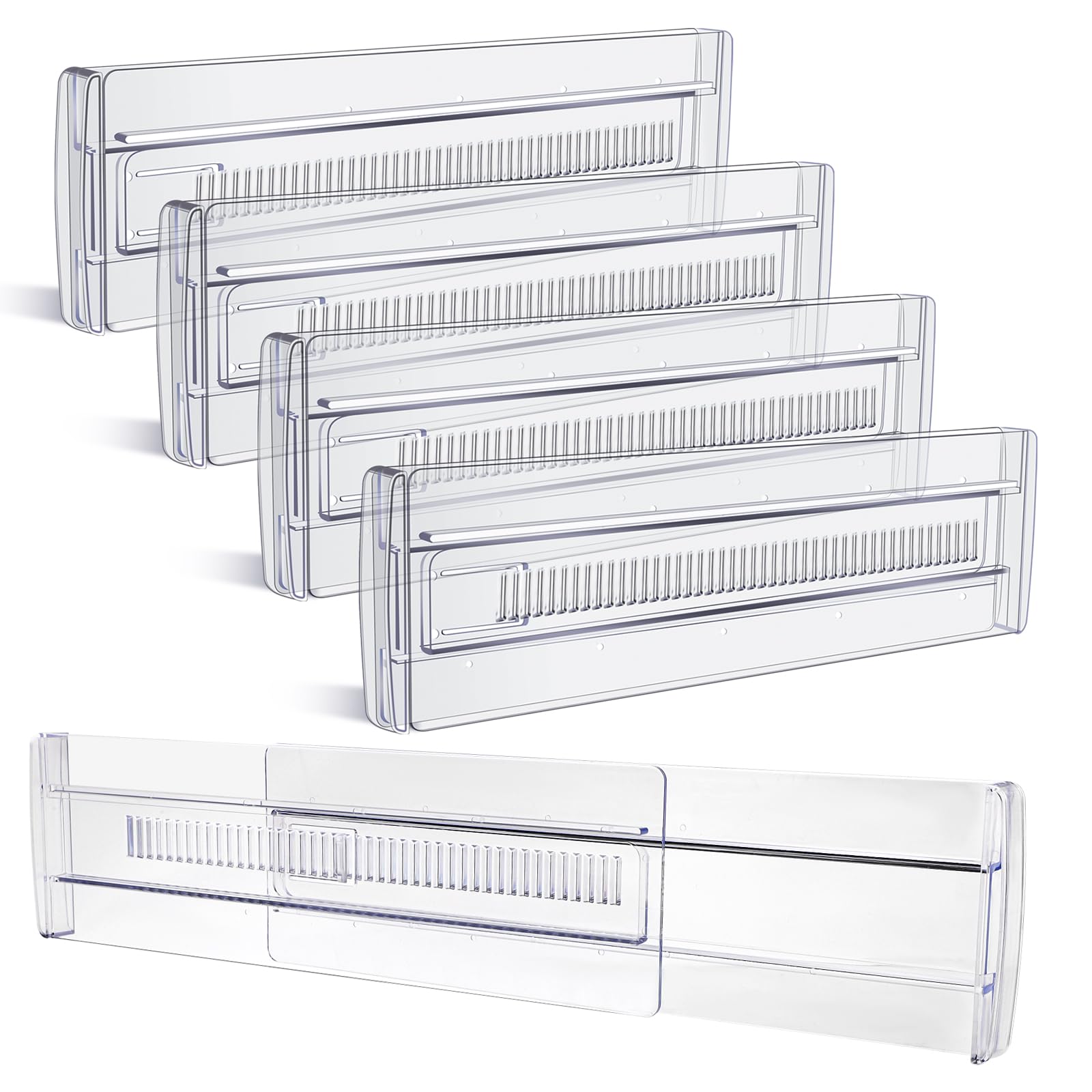 Drawer Dividers, 4 Pack Adjustable Drawer Organizers 3.2'' High Expandable from 11.3-20'' Clear Expandable Dresser Organizer for