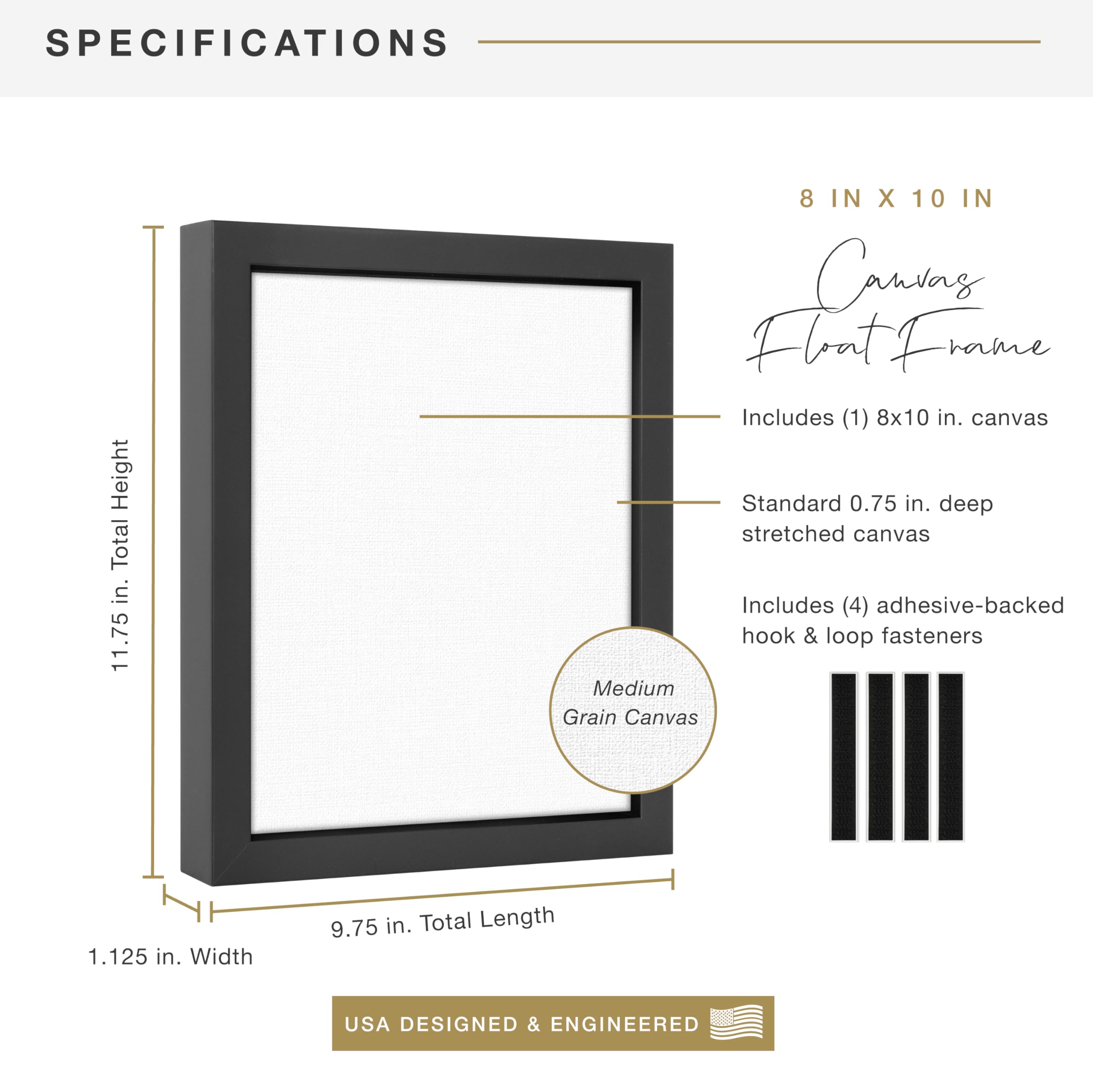 Mcs Floating Frame With Canvas Included, Art Frames For Canvas Paintings With Adhesive Fasteners And Hanging Hardware, Black, 8