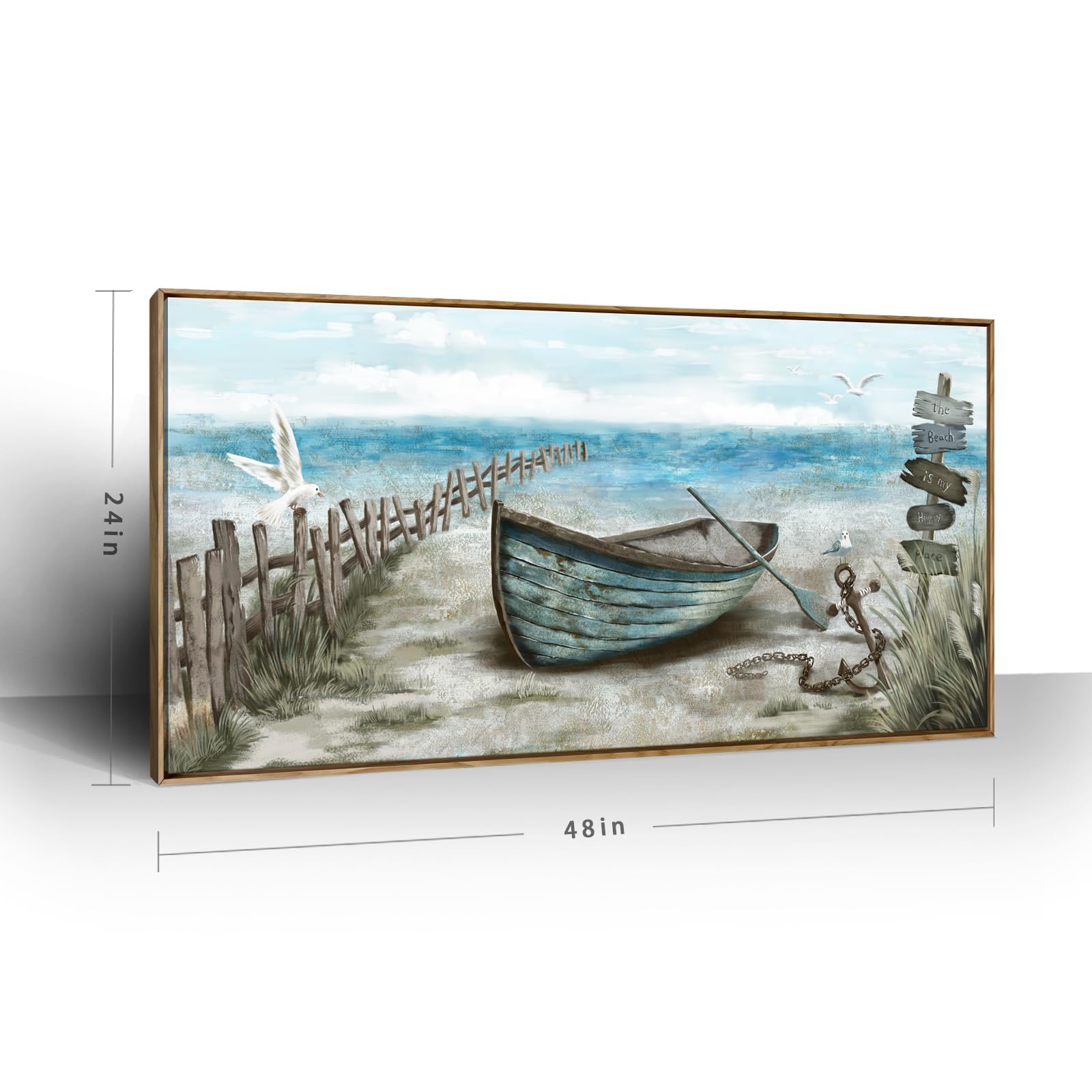 Large Framed Wall Art For Living Room Coastal Canvas Picture Seagull Vintage Boat Artwork Ocean Sea Bird Canvas Print Nautical R