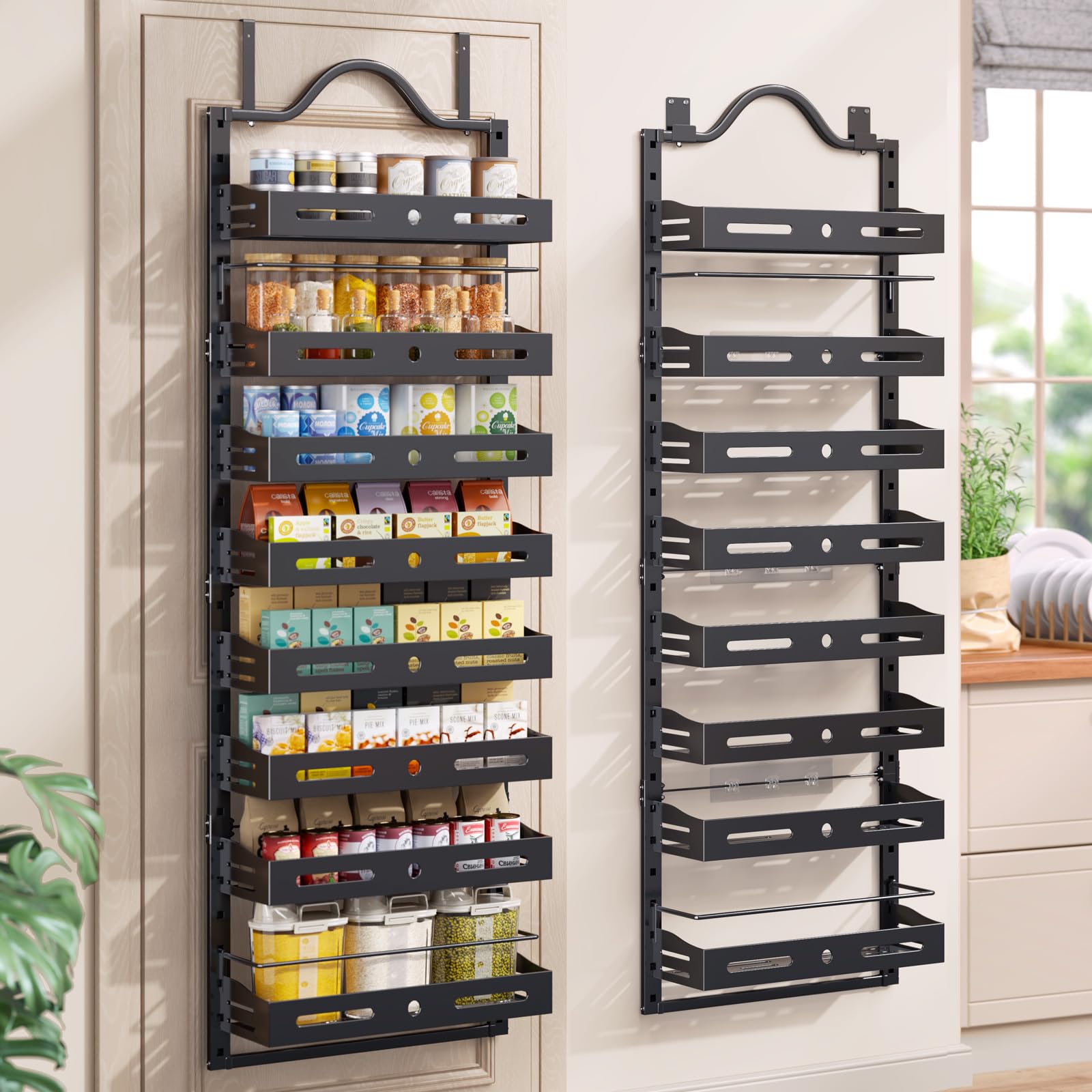 Freexployer 8-Tier Over The Door Pantry Organizer, Large 2 IN 1 Wall Mount or Hanging Spice Rack, Pantry Door Organizer and Stor