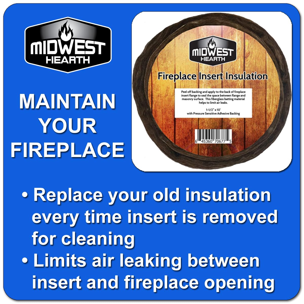Midwest Hearth Fireplace Insert Insulation 10' Roll W/Self Adhesive Backing