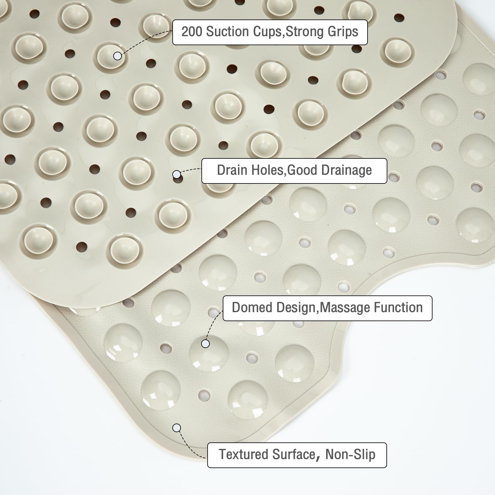 Naoloture Extra Long Bathtub Mat Non Slip, Beige Soft Bath Mat For Tub 40 X 16 Inch Full Size, Bath Tub Shower Mats For Bathroom