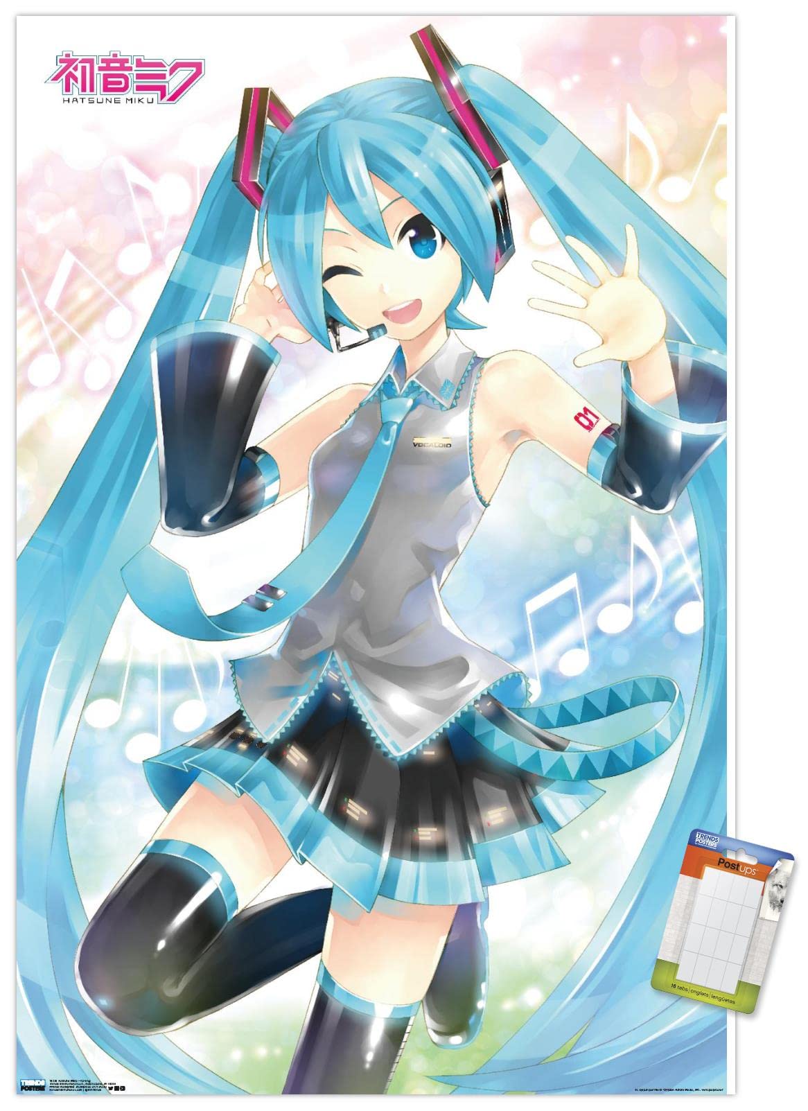 Trends International Hatsune Miku - Waving Wall Poster, 22.375'' X 34'', Premium Poster & Mount Bundle