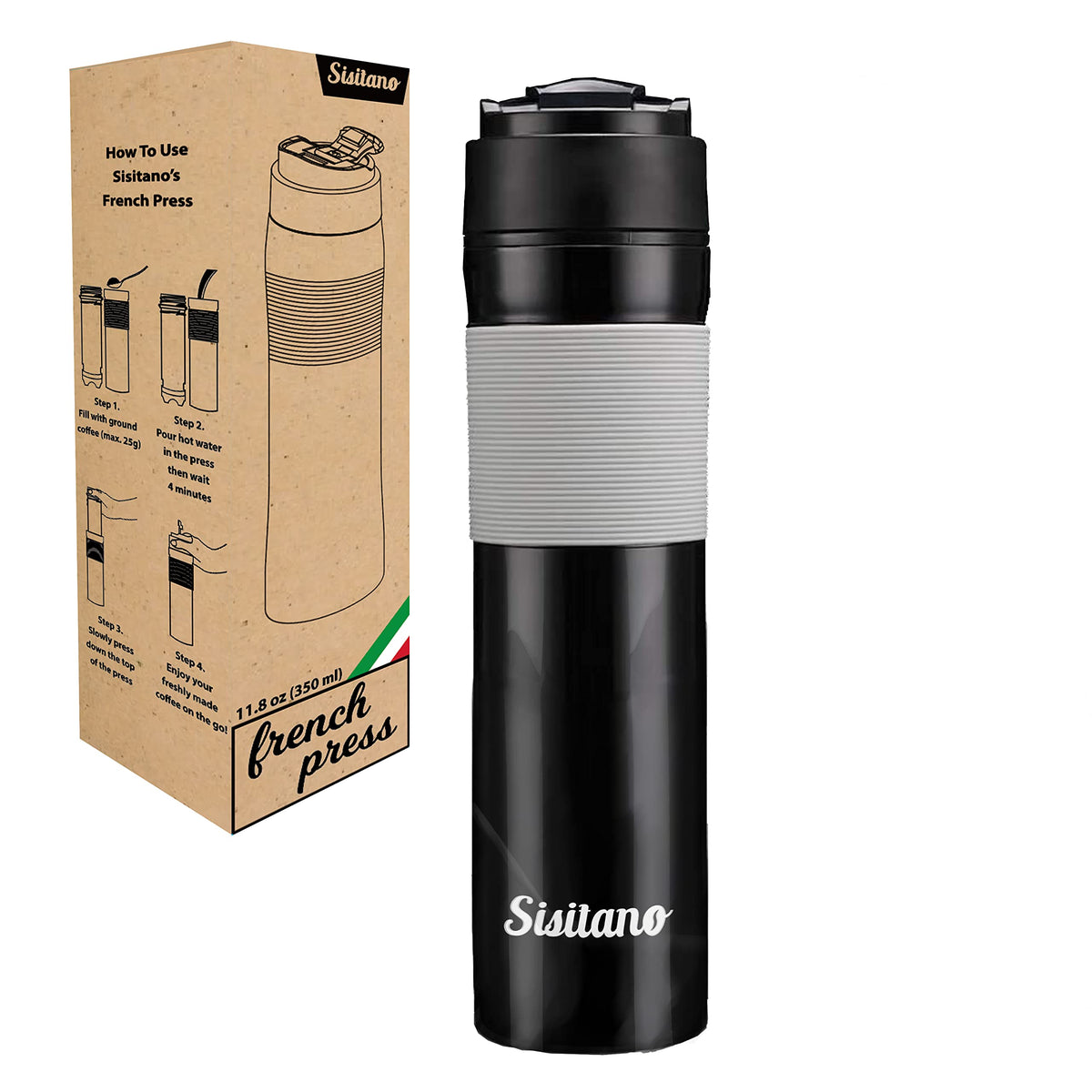 Sisitano 2In1 Travel French Press Coffee Maker, Portable 11.8 Oz Tumbler Coffee French Press For Ground Coffee & Tea Leaves; Ice