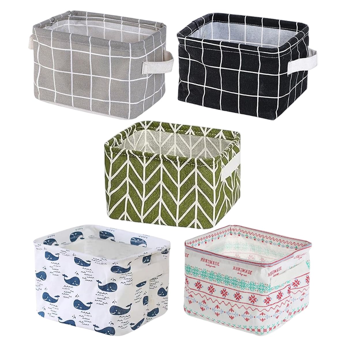 Zibuyu 5 Pack Collapsible Storage Baskets Canvas Fabric Storage Bins Waterproof Cotton Linen Mini Organizer For Desk Closet Bath