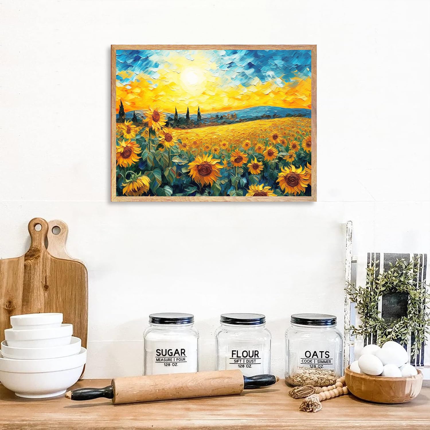 Dazzlewall Sunflower Wall Decor Poster Modern Sunrise Flower Oil Painting Wall Poster For Bedroom Living Room Decor 16X12 In Unf