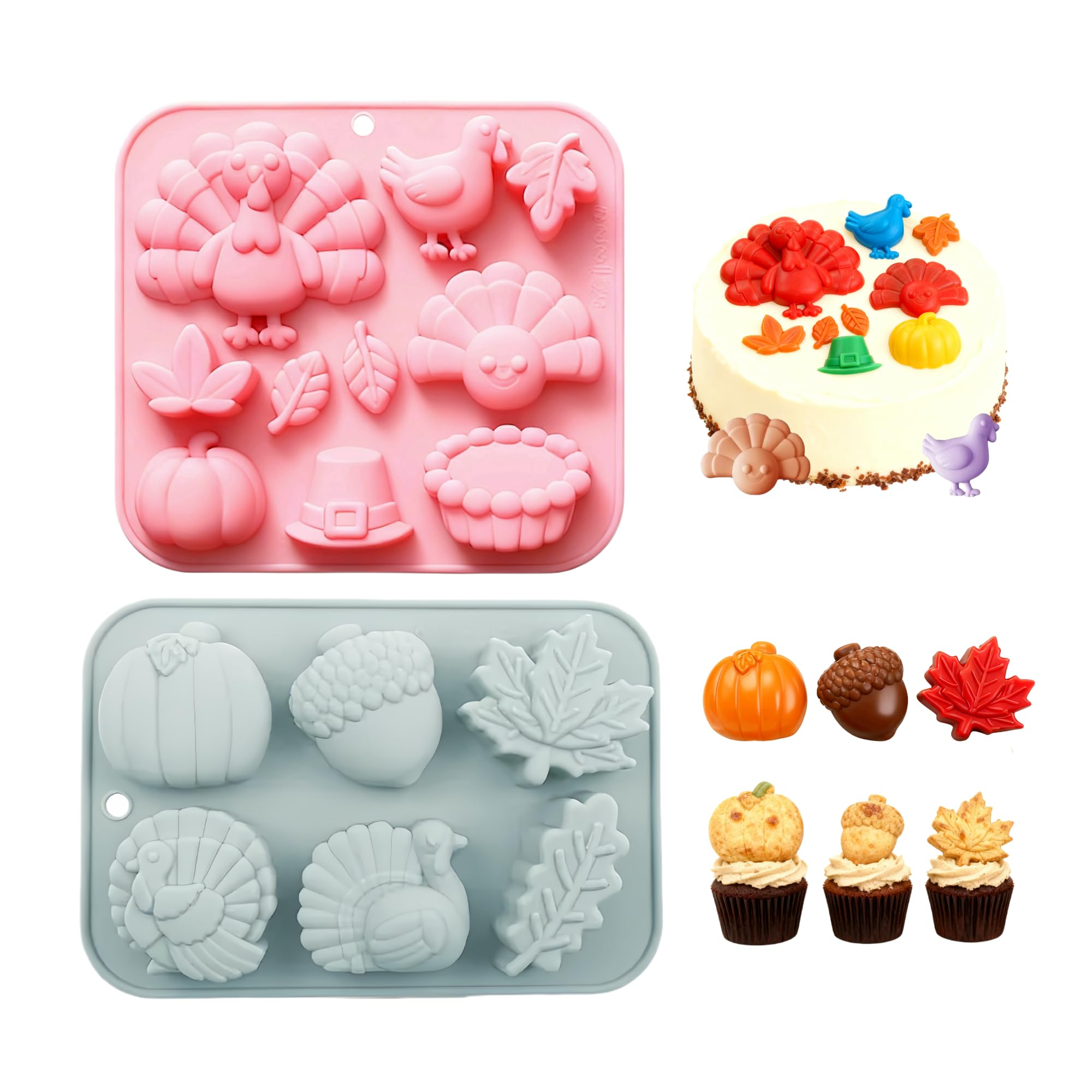 XIMEO Thanksgiving Turkey Silicone Molds, 2 Pack, for Chocolate Candy