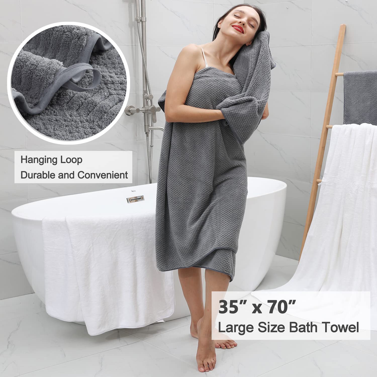 8 Piece Oversized Gray Bath Towel Set-2 Extra Large Bath Towel Sheets 2 Hand Towels 4 Washcloths-600GSM Soft Highly Absorbent Quick Dry Beach Chair Towels Woven Towels for Bathroom Hotel and Spa