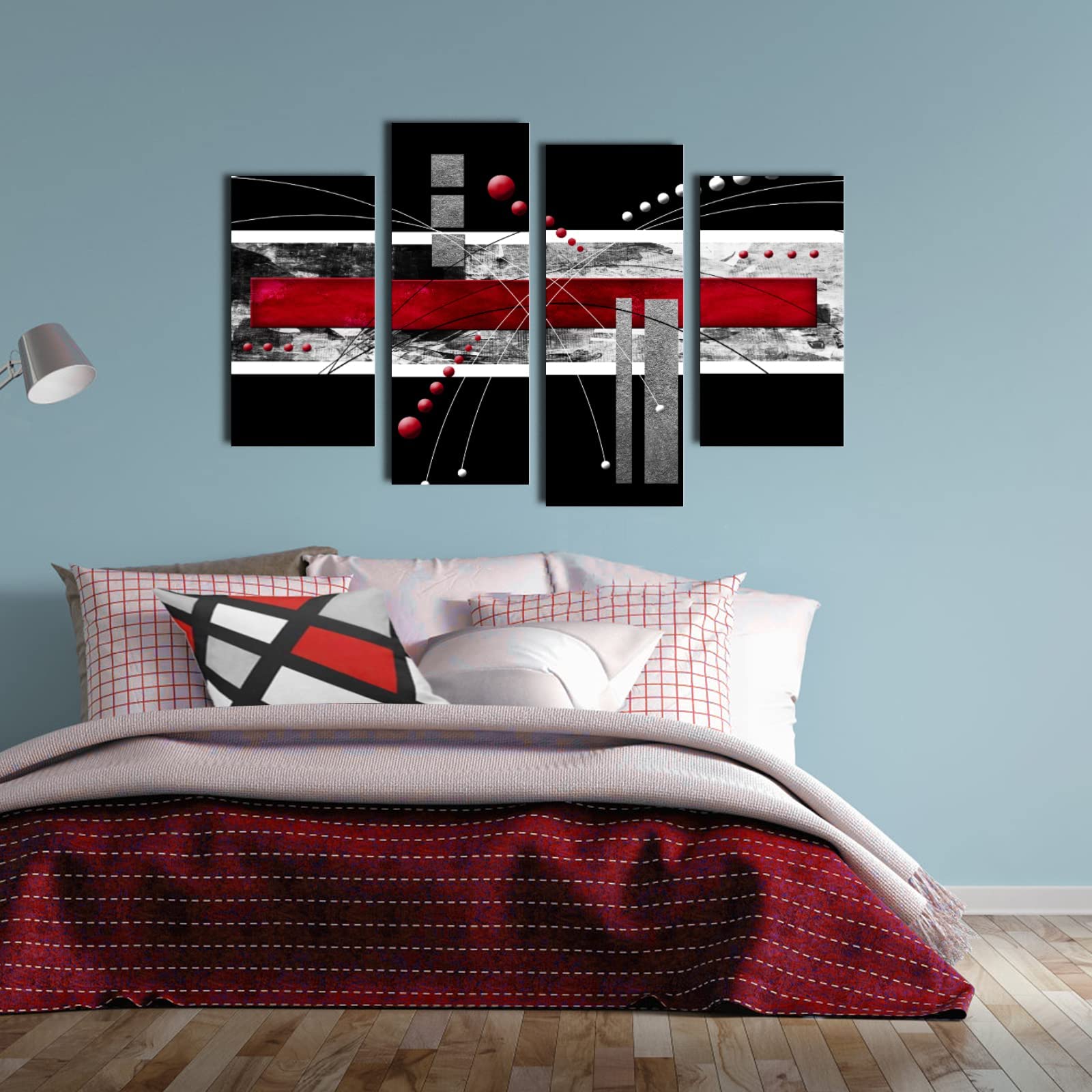 Ypy Large Black Red Canvas Wall Art - 4 Panels Modern Abstract Picutre Set For Home Decoration - Contemporary Painting Artwork R