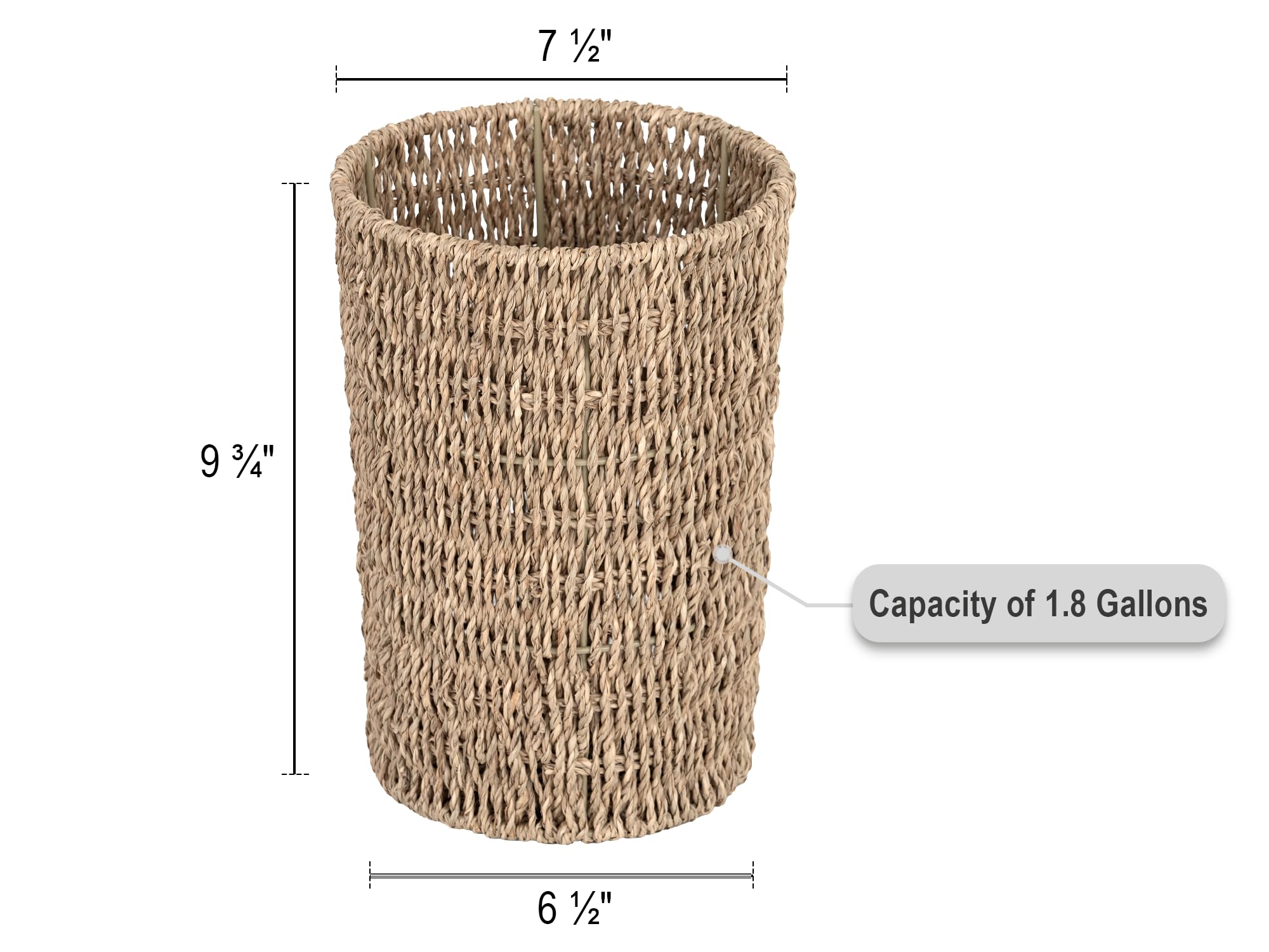 Storageworks Wicker Waste Basket, Small Trash Can, Wicker Trash Basket With Handwoven Seagrass, Wicker Garbage Can For Bedroom,