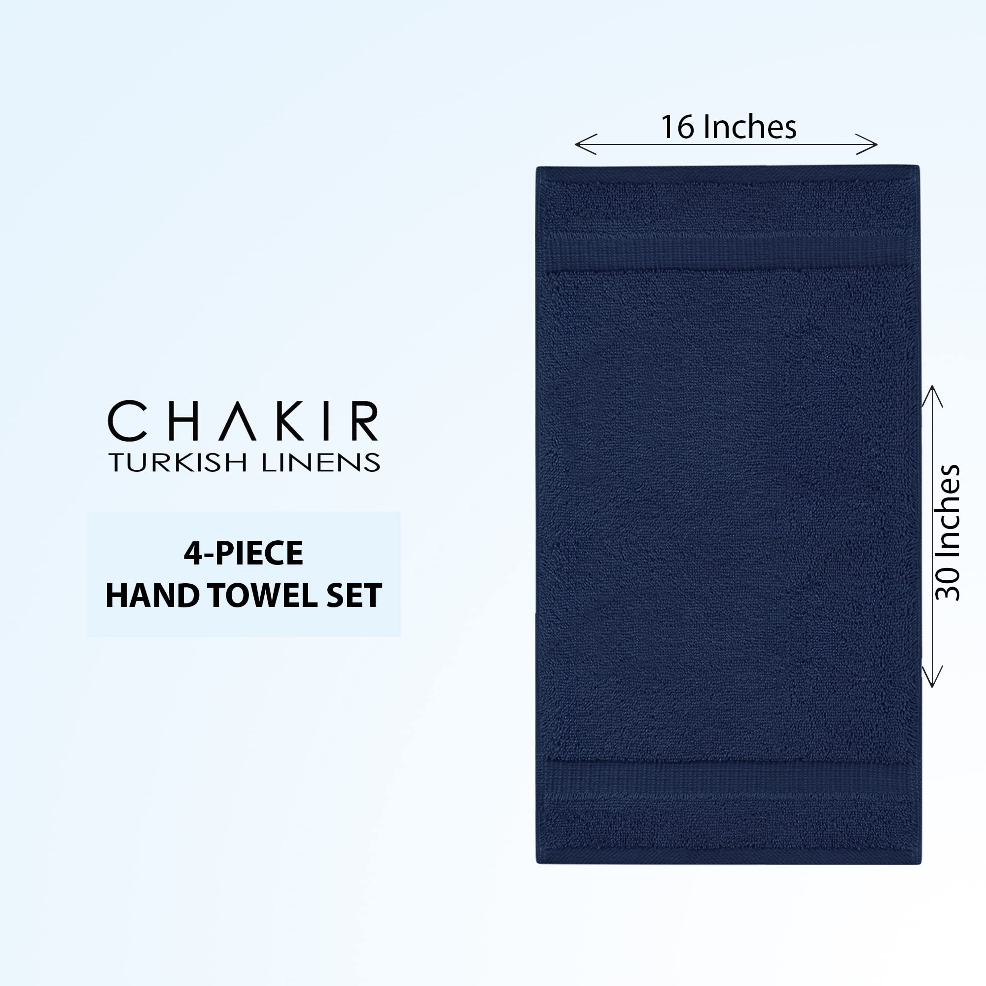 Chakir Turkish Linens 100% Cotton Premium Turkish Towels For Bathroom | 16'' X 30'' (4-Piece Hand Towel, Navy)