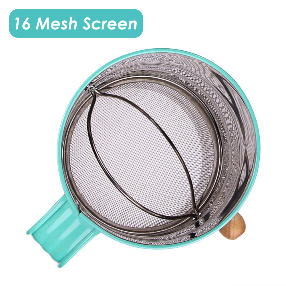 Webake Flour Sifter 3 Cup Stainless Steel Baking Sifter With Rotary Hand Crank