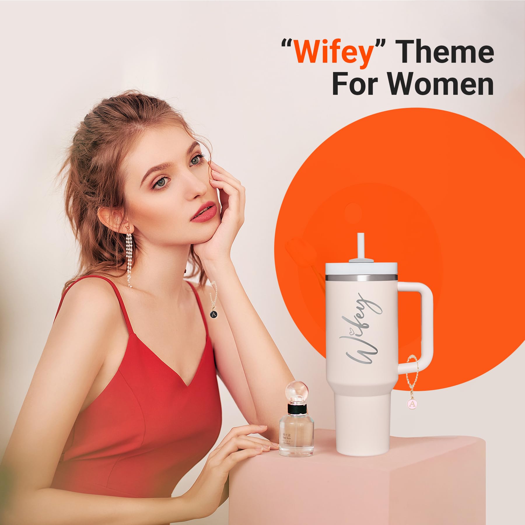 JETIKON Wifey Hubby 40 oz Tumbler Cup for Couples with Handle Lids Straws Letter Charm Accessories 2 Pack Wedding Gifts for Coup