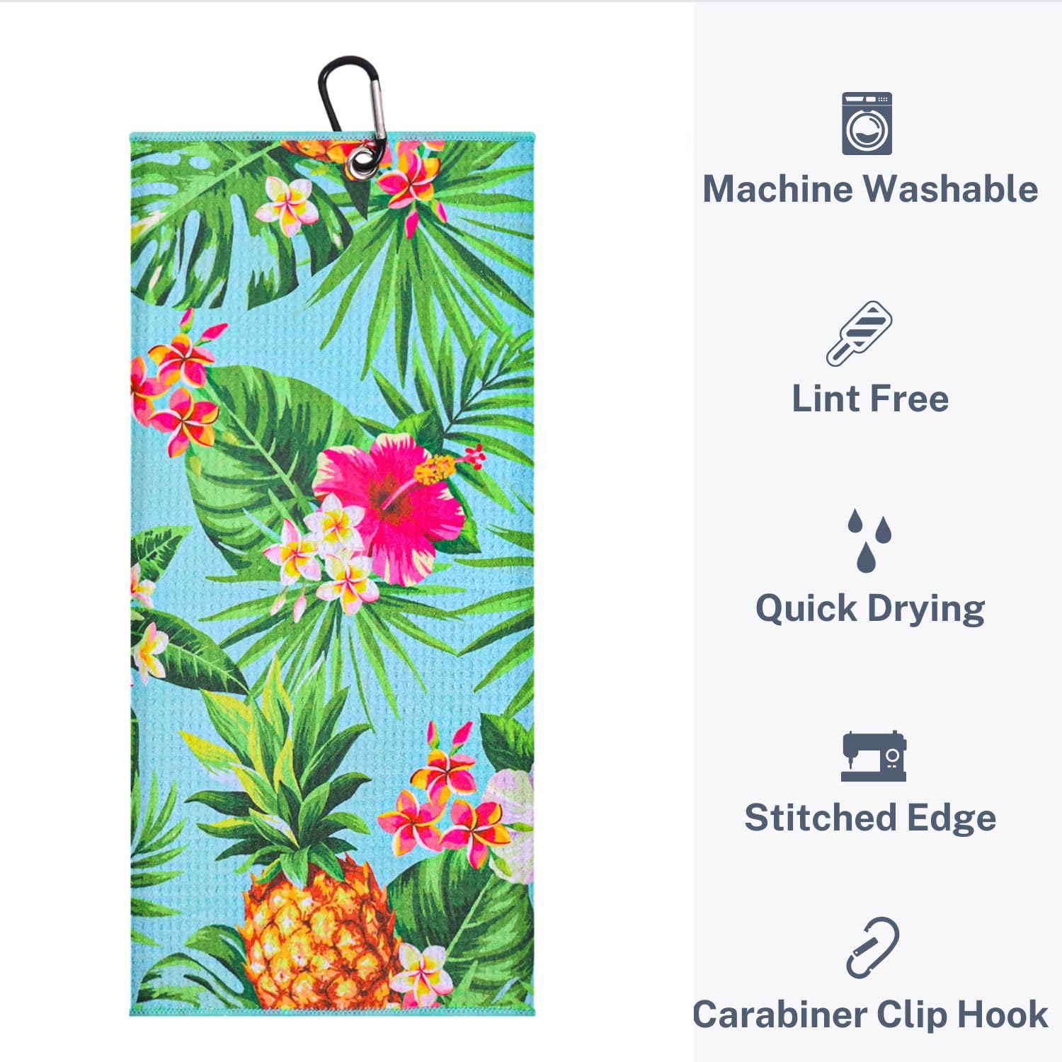 Playing It Forward Pineapple Tropics Golf Towel with Clip for Women and Men  Microfiber Waffle and Ball Towels  Set of 2