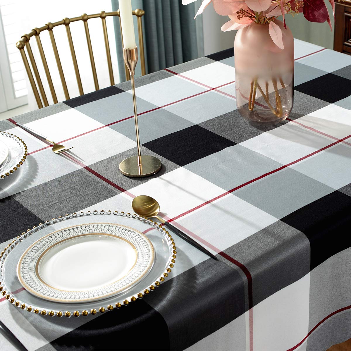 Rectangle Tablecloth Plaid Style Polyester Table Cloth Spillproof Dust-Proof Wrinkle Resistant Heavy Weight Table Cover For Kitc