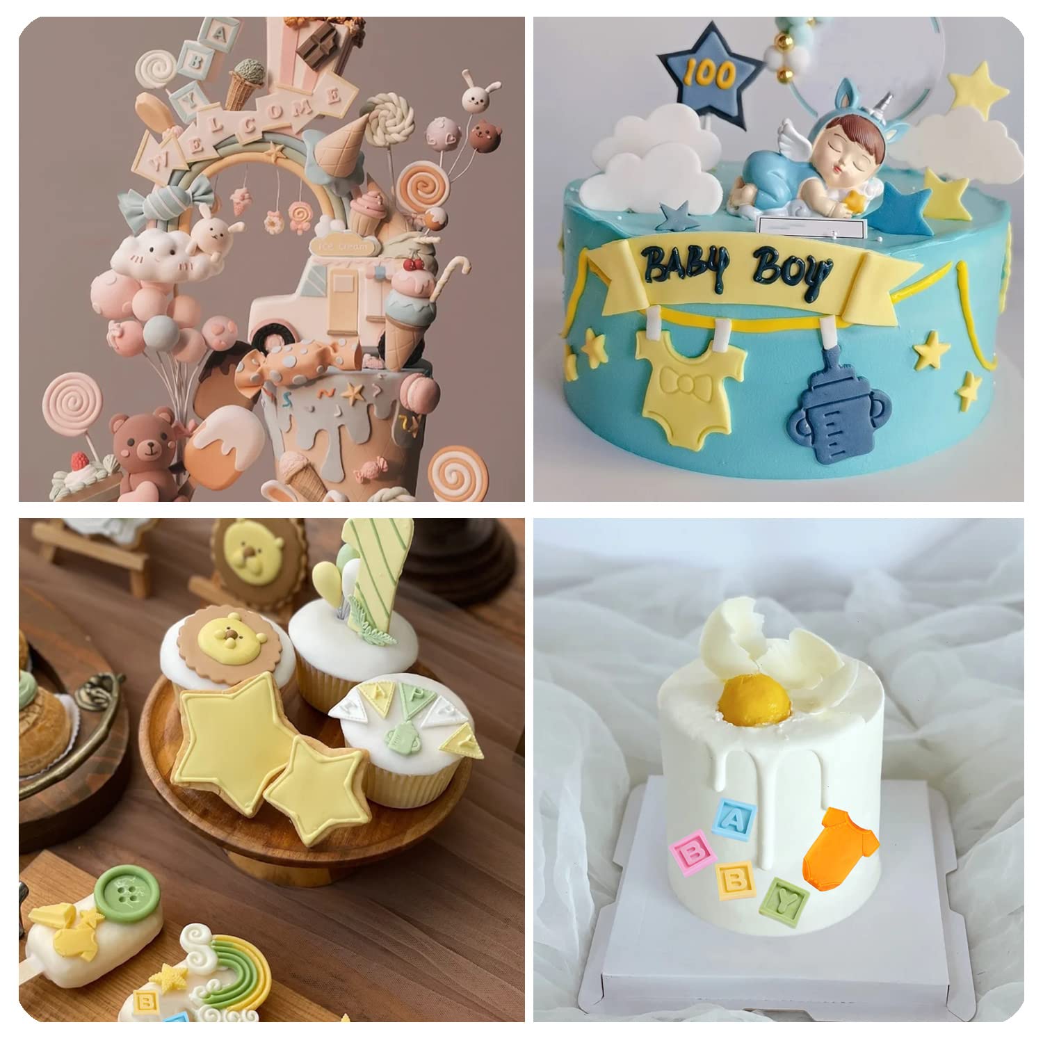 Miyahouse Baby Silicone Fondant Mold Baby Shower Themed Cake Fondant Molds Baby Feet Molds Baby Bottle Cradles Mold For Baby Bir