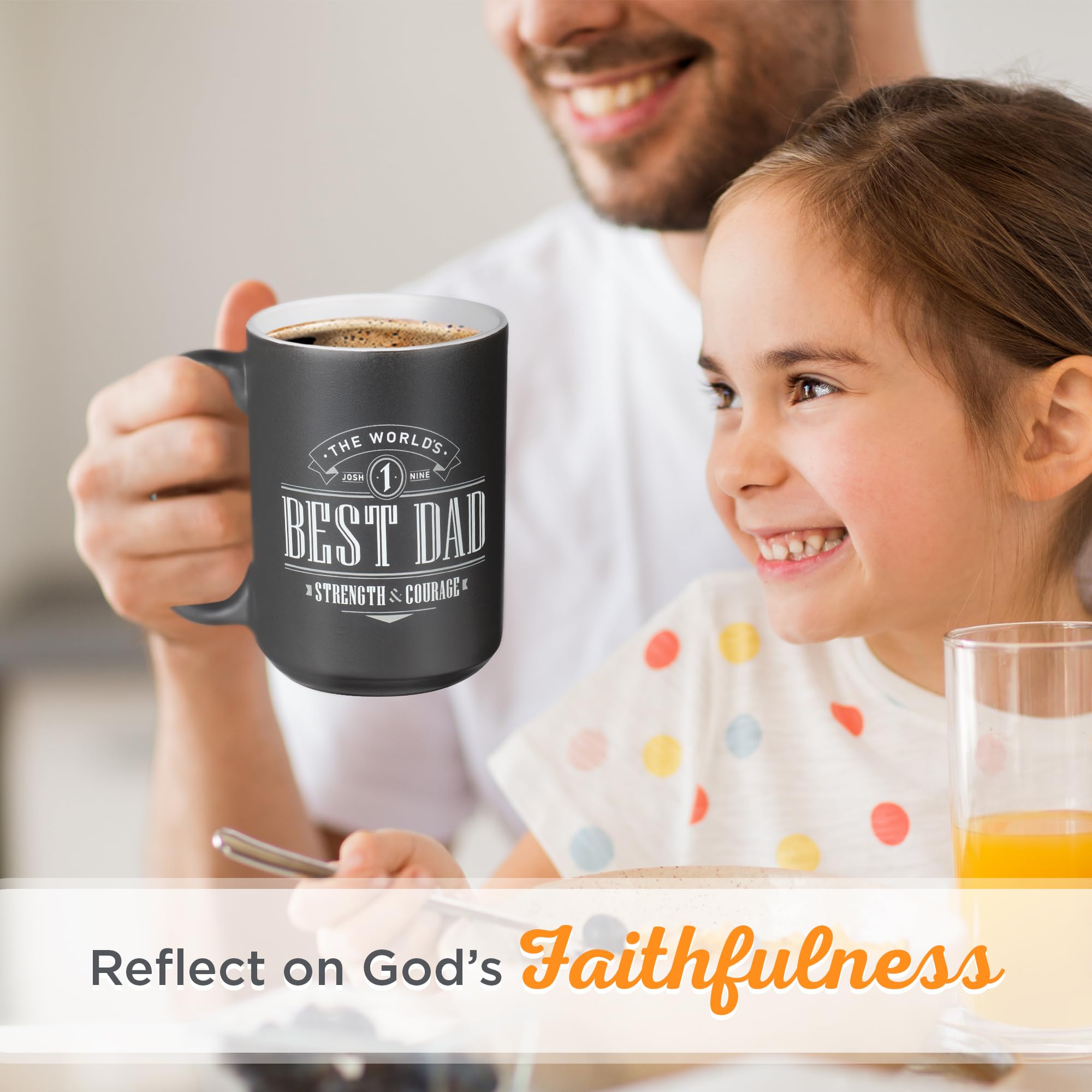 Christian Art Gifts Coffee Mug W/Scripture, World'S Best Dad Strength Courage Joshua 1:9 Black/White, Microwave/Dishwasher Safe,