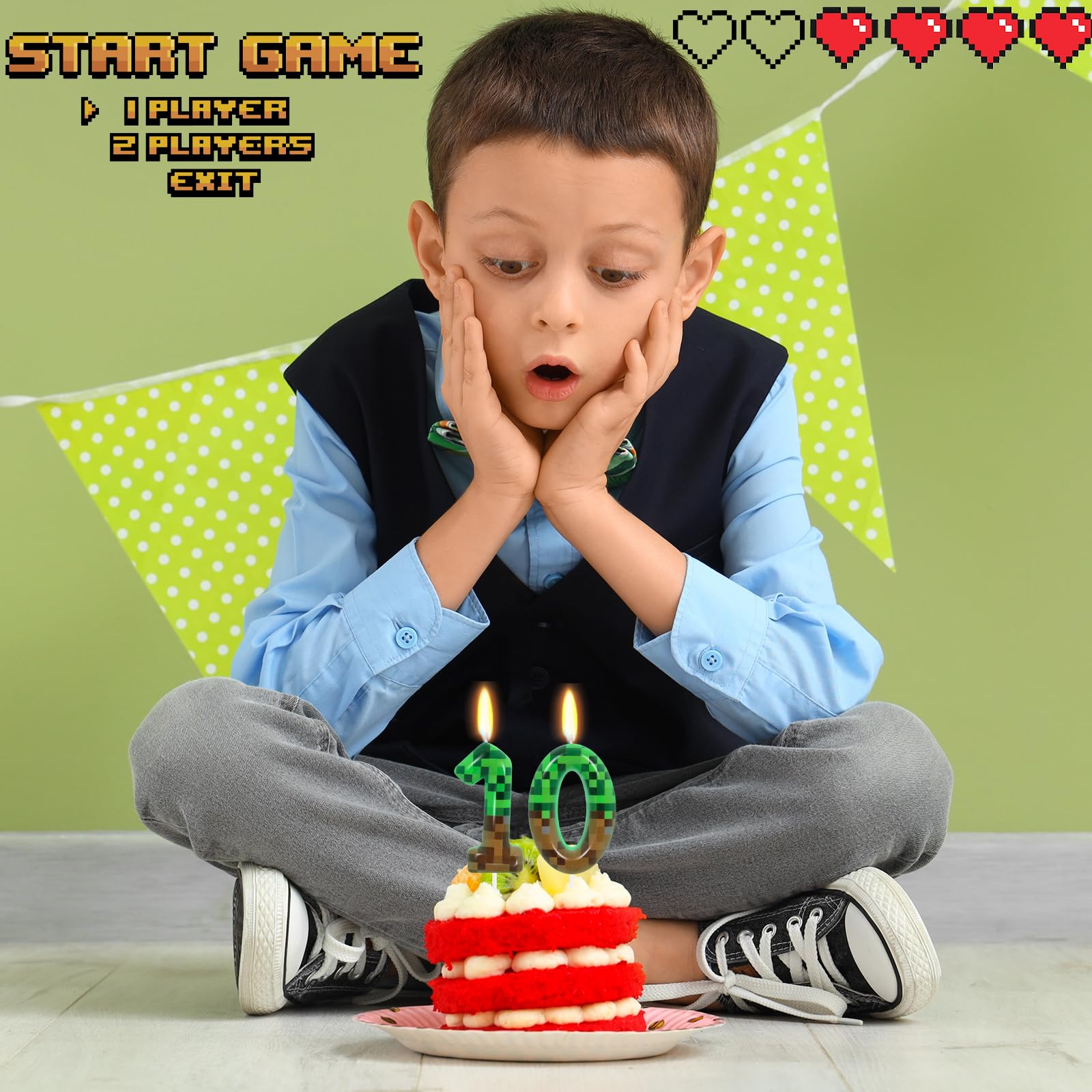 10th Pixel Miner Birthday Candles, Pixels Cake Topper for Boys Girls, TNT Themed Birthday Decorations Party Supplies (Number 10)