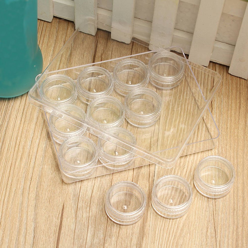 Furnido 12Pcs Refillable Clear Round Plastic Jar Sample Empty Tin Storage Containers With Screw Lid For Eyeshadow Makeup Face Cr