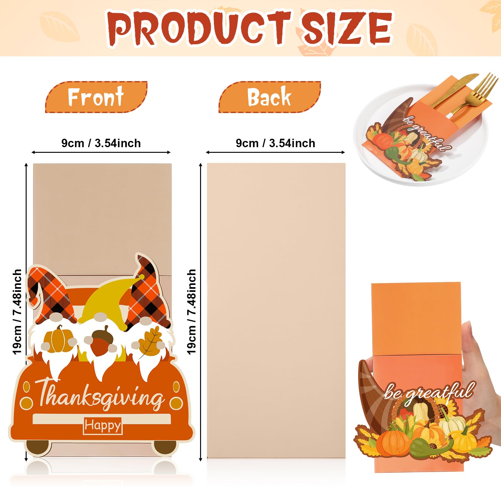 Qeeenar 48 Pcs Thanksgiving Cutlery Holder Fall Cutlery Wraps Bag Silverware Bags Turkey Utensil Silverware Holder Cutlery Pouch