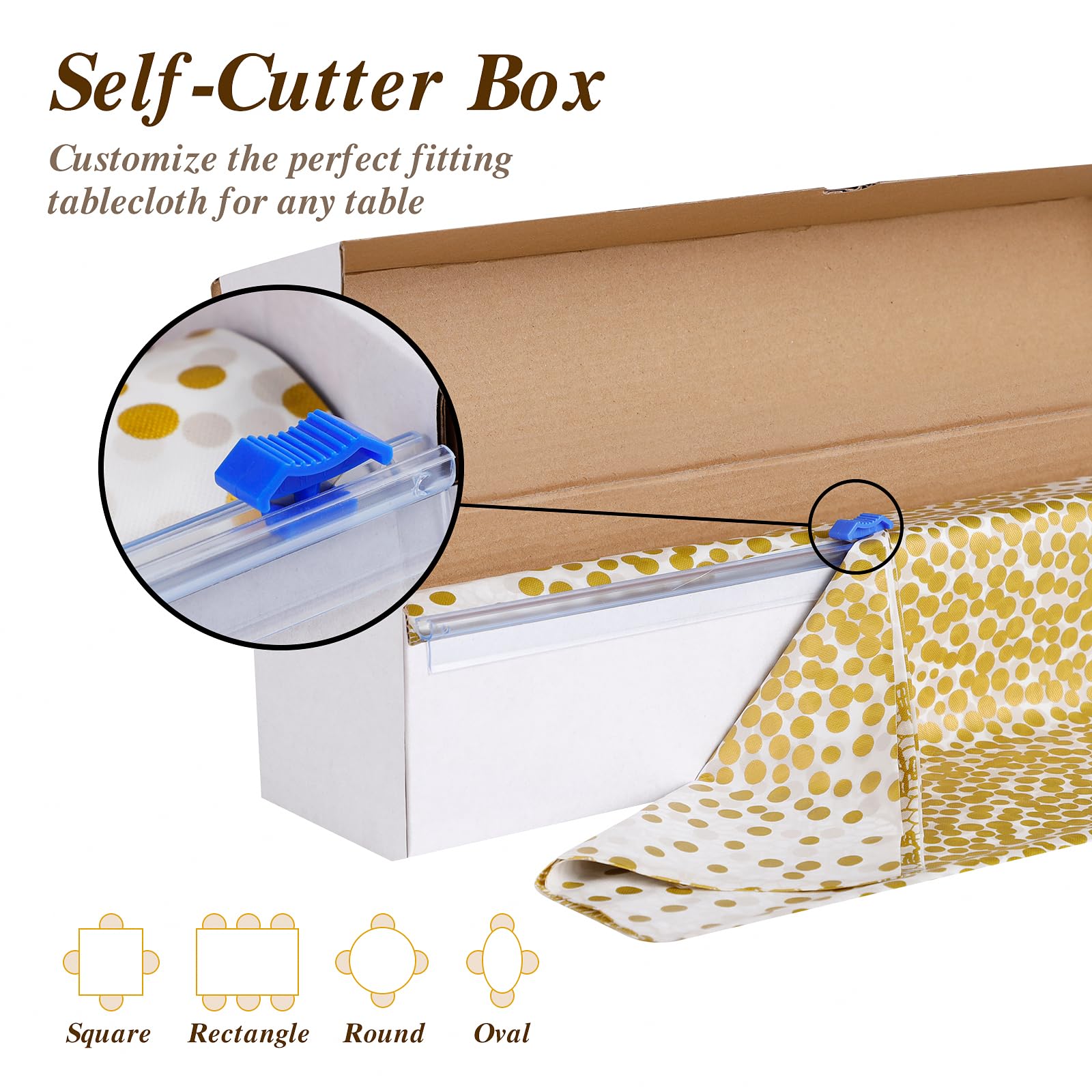 Goodluck 54 Inch X 100 Feet Plastic Table Cloths with Cutter Box, Gold Disposable Table Cover Roll, Plastic Tablecloth for Party