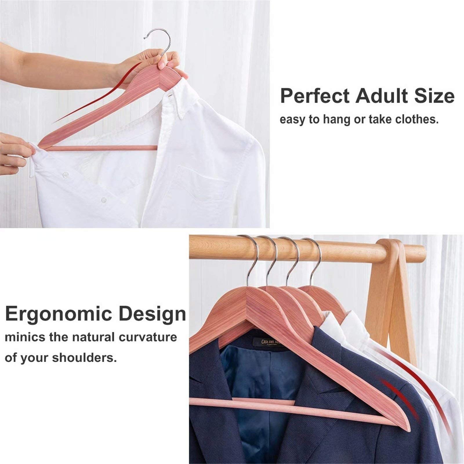 Elong Home American Red Cedar Hangers 20 Pack, Wooden Suit Hangers With 360 Swivel Hook, Smooth Surface Slim Cedar Wood Coat Han