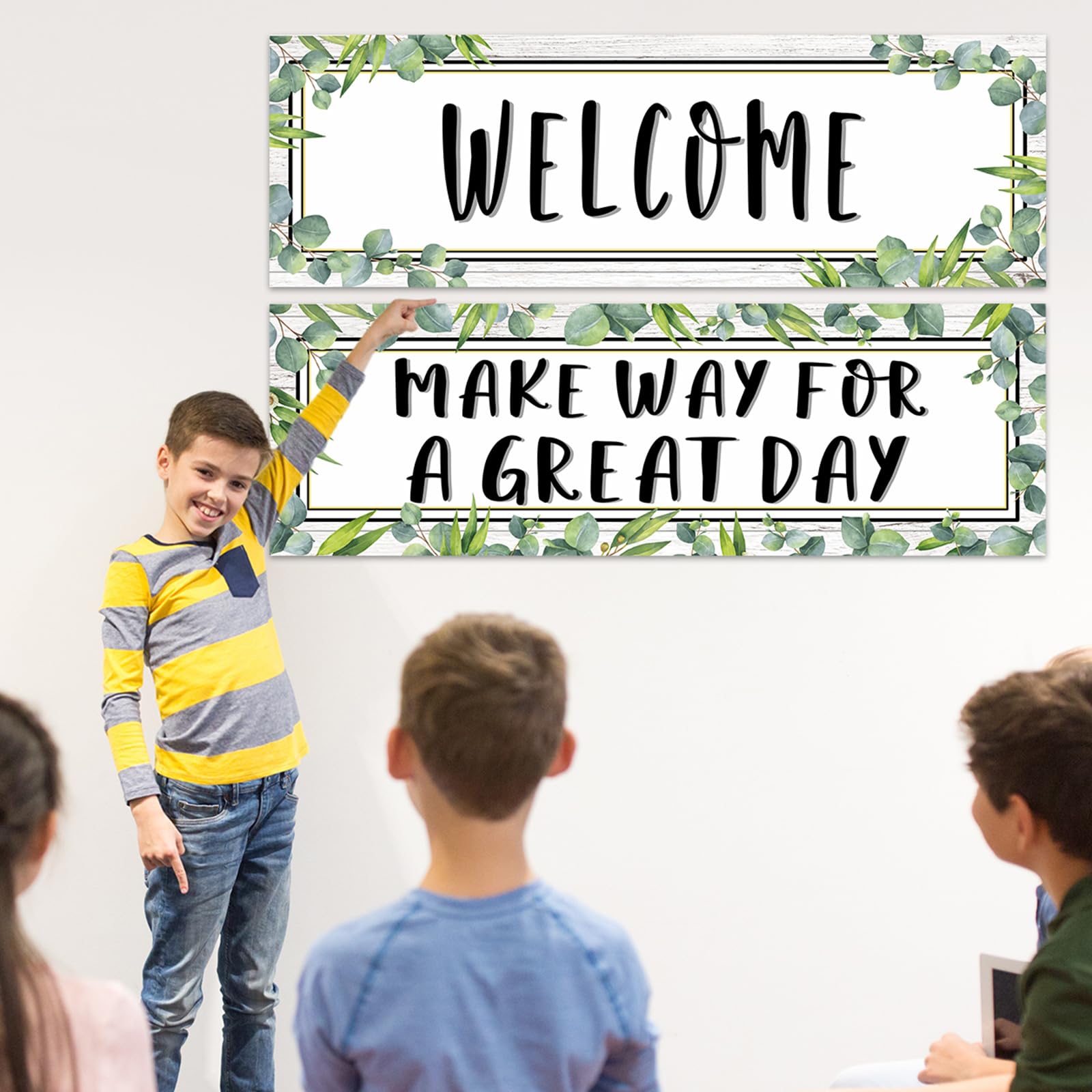Qoubai Eucalyptus Classroom Welcome Banner And Poster For Teachers Greenery Motivational And Inspirational Banner Decor For Pres