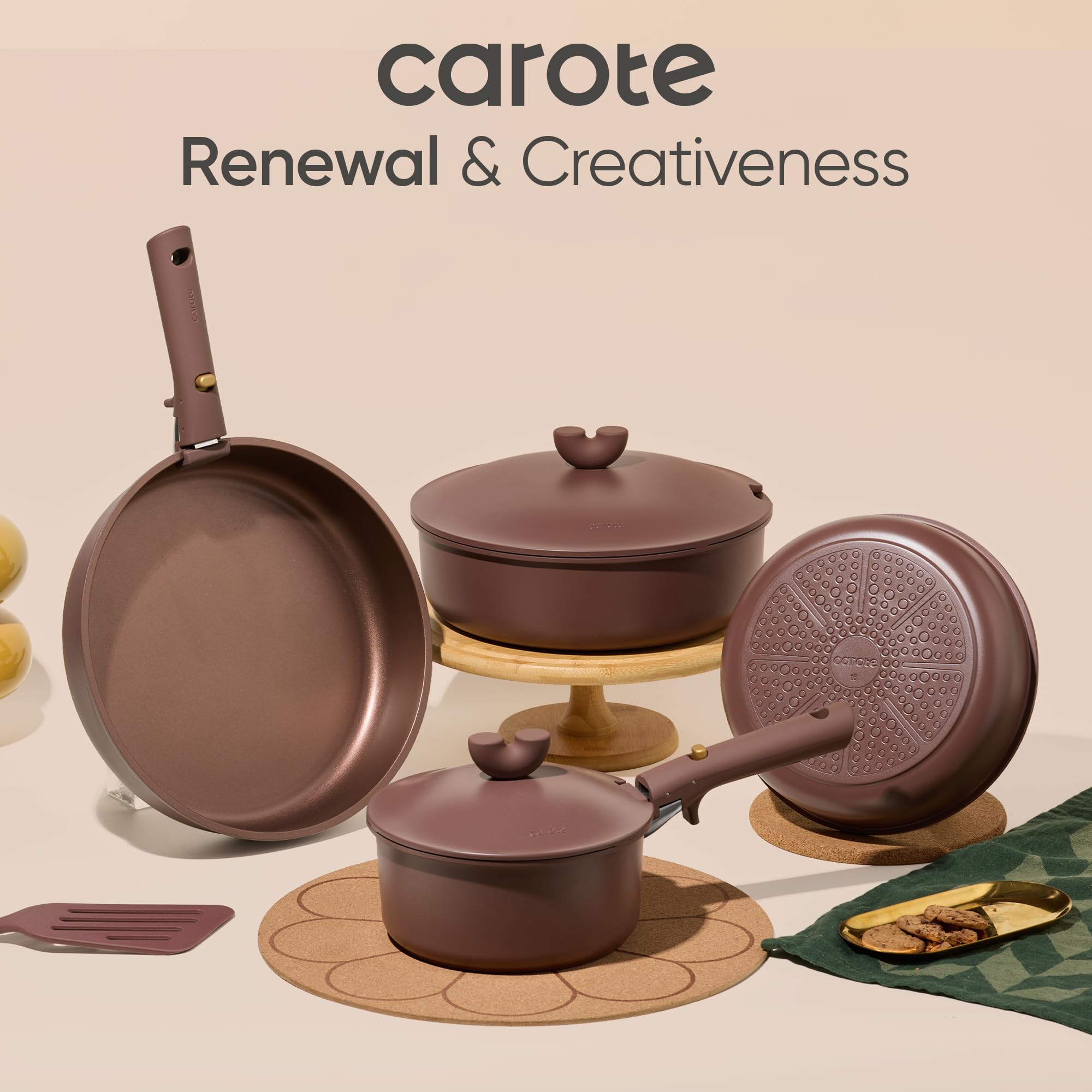 CAROTE 17pcs Pots and Pans Set Non Stick, Gift Set Nonstick Cookware Die-cast Aluminum Detachable Handle, Dishwasher/Oven Safe,