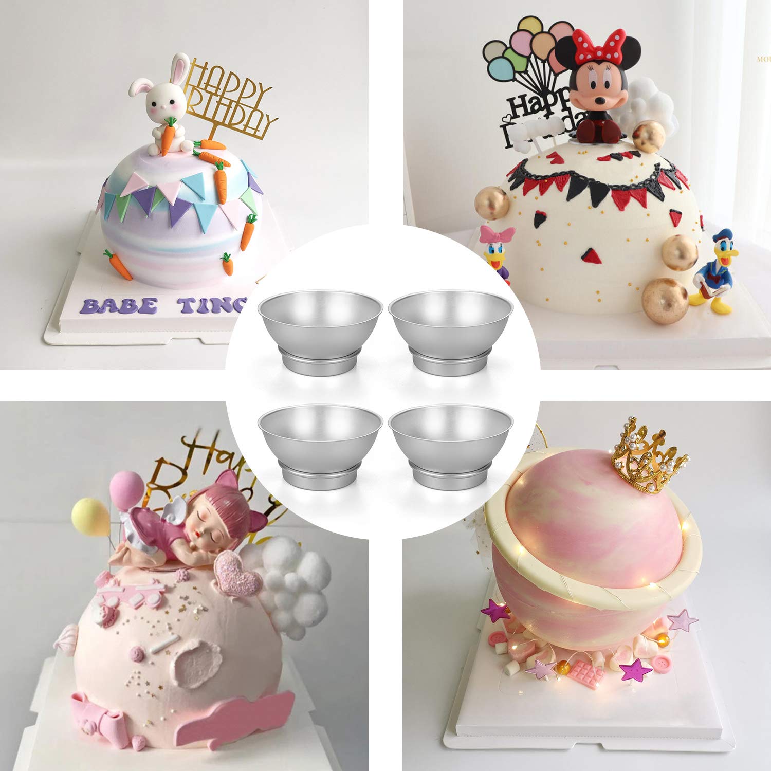 Hedume Set Of 8 Cake Sphere Pan, 6.5 Inches 3D Sports Ball Cake Pan To Create Any Ball Shaped Cake, Includes 4 Semicircles And 4
