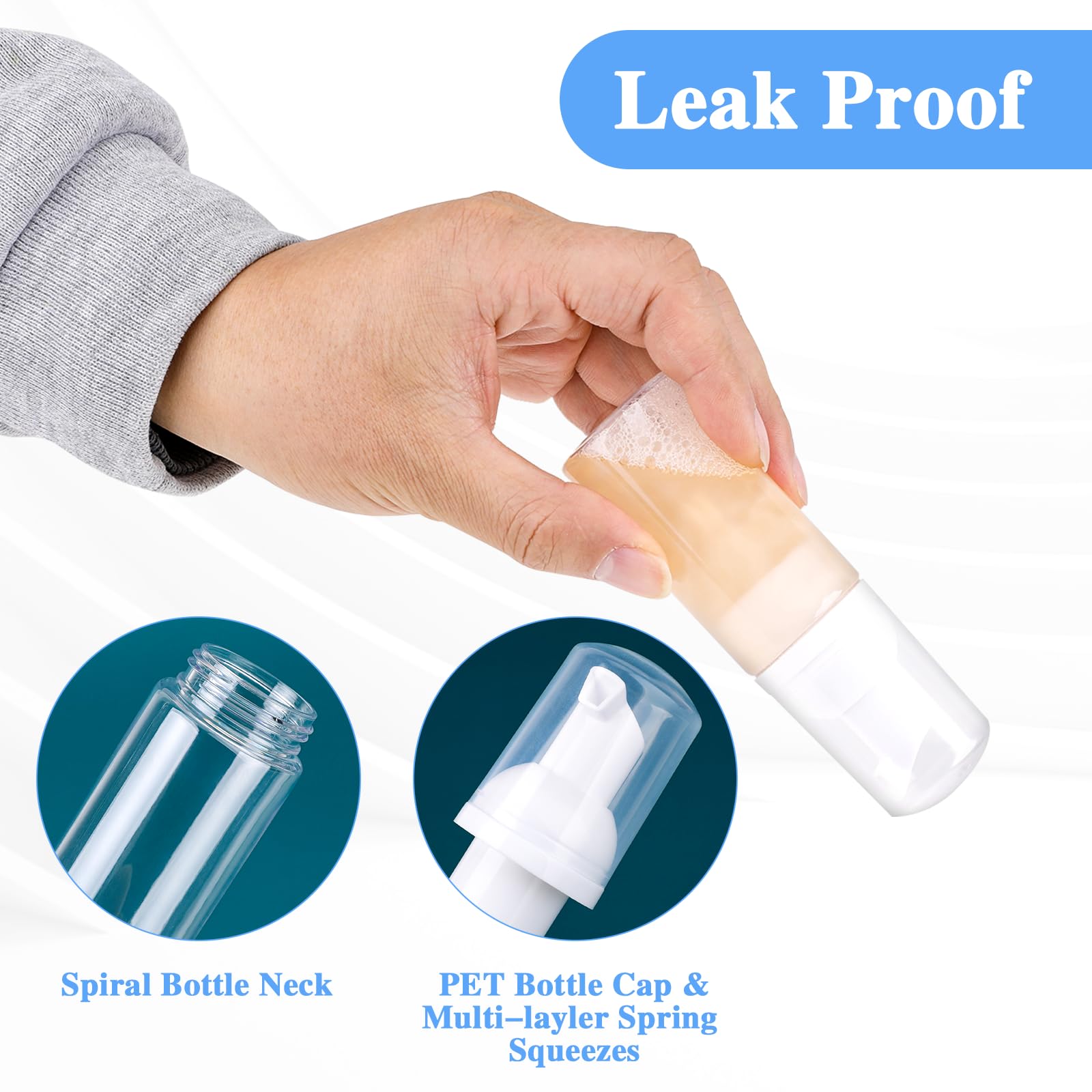 2 Pack Foam Pump Bottle Travel Small Size Mousse Foam Soap Dispenser Mini Empty Clear Plastic Foaming Soap Dispenser Refillable