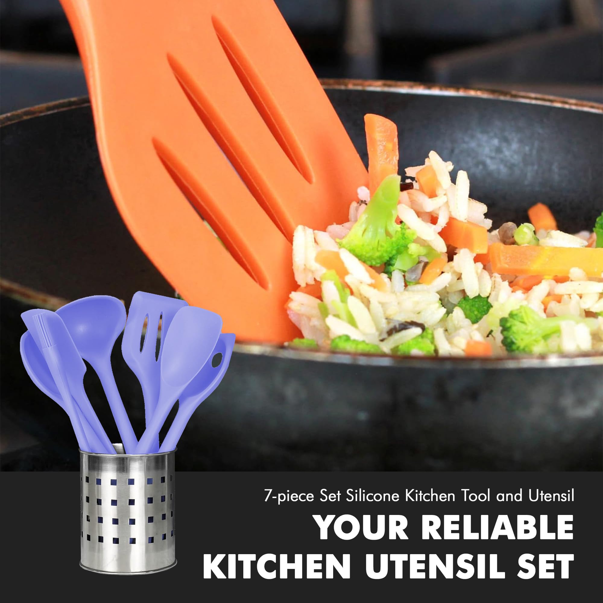 Chef Craft Premium Silicone Kitchen Tool And Utensil, 7 Piece Set, Pastel Blue