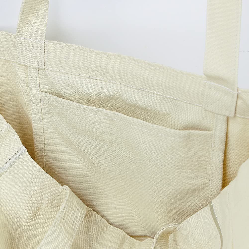 Azuca Reusable Grocery Shopping Cloth Bags (5 Pack) Super Strong Large 12Oz 100% Cotton Fashionable Embroidery Canvas Tote Bag,