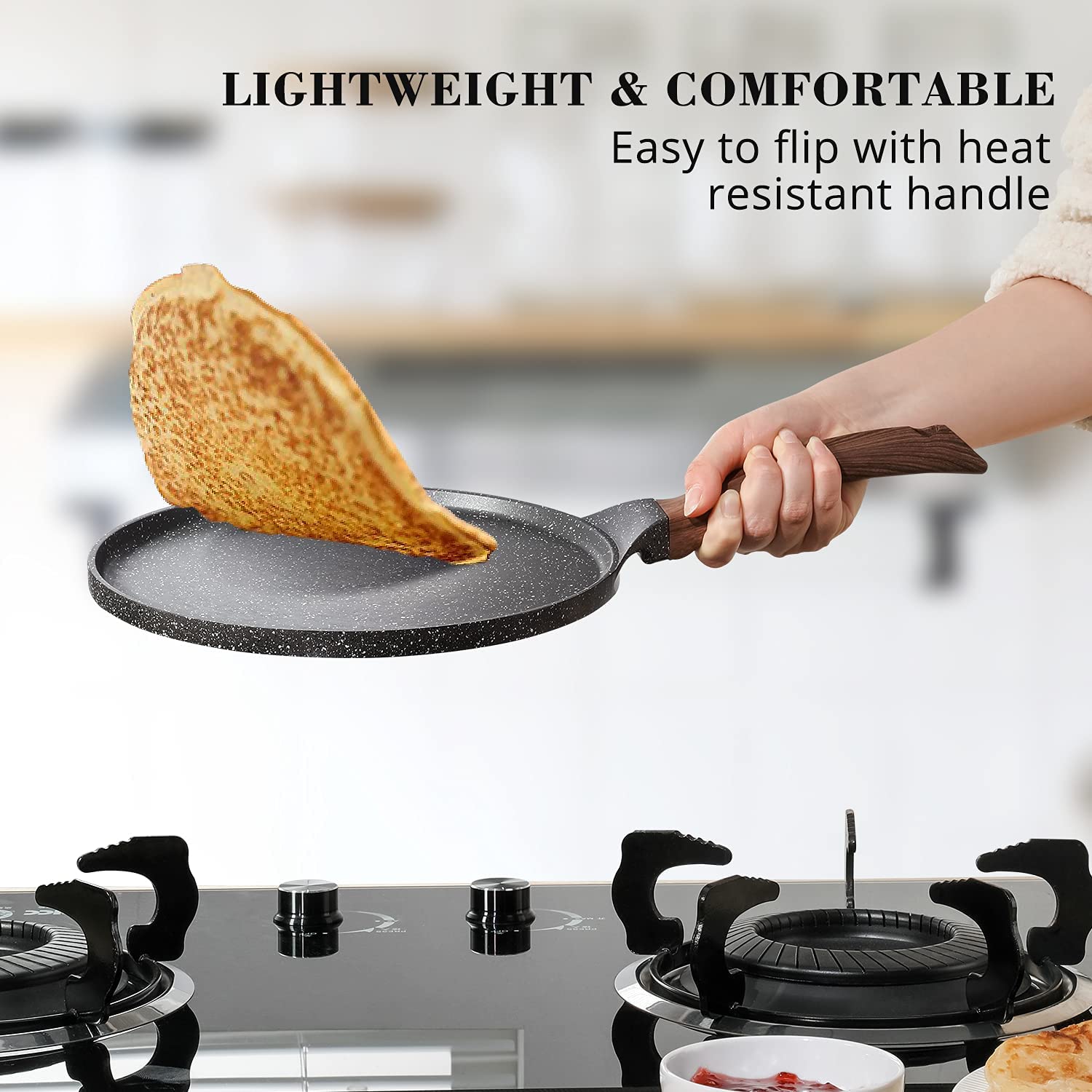 Sensarte Nonstick Crepe Pan, Swiss Granite Coating Dosa Pan Pancake Flat Skillet Tawa Griddle 12-Inch With Stay-Cool Handle, Ind