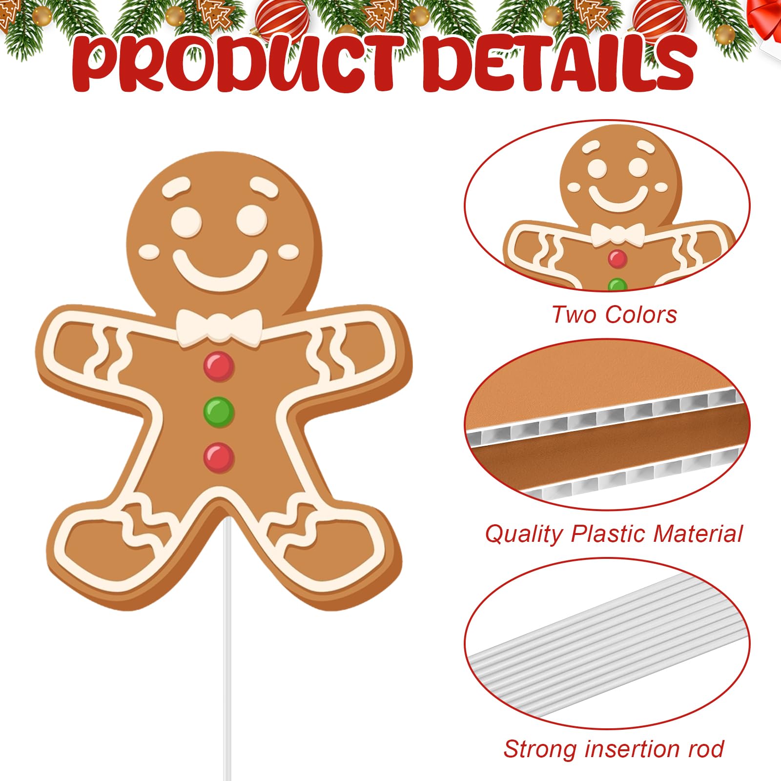 Thyle 20 Pcs Large Gingerbread Man Candy Cane Picks for Christmas Tree 8 Inch Gingerbread and Candy Picks Ornaments for Christma