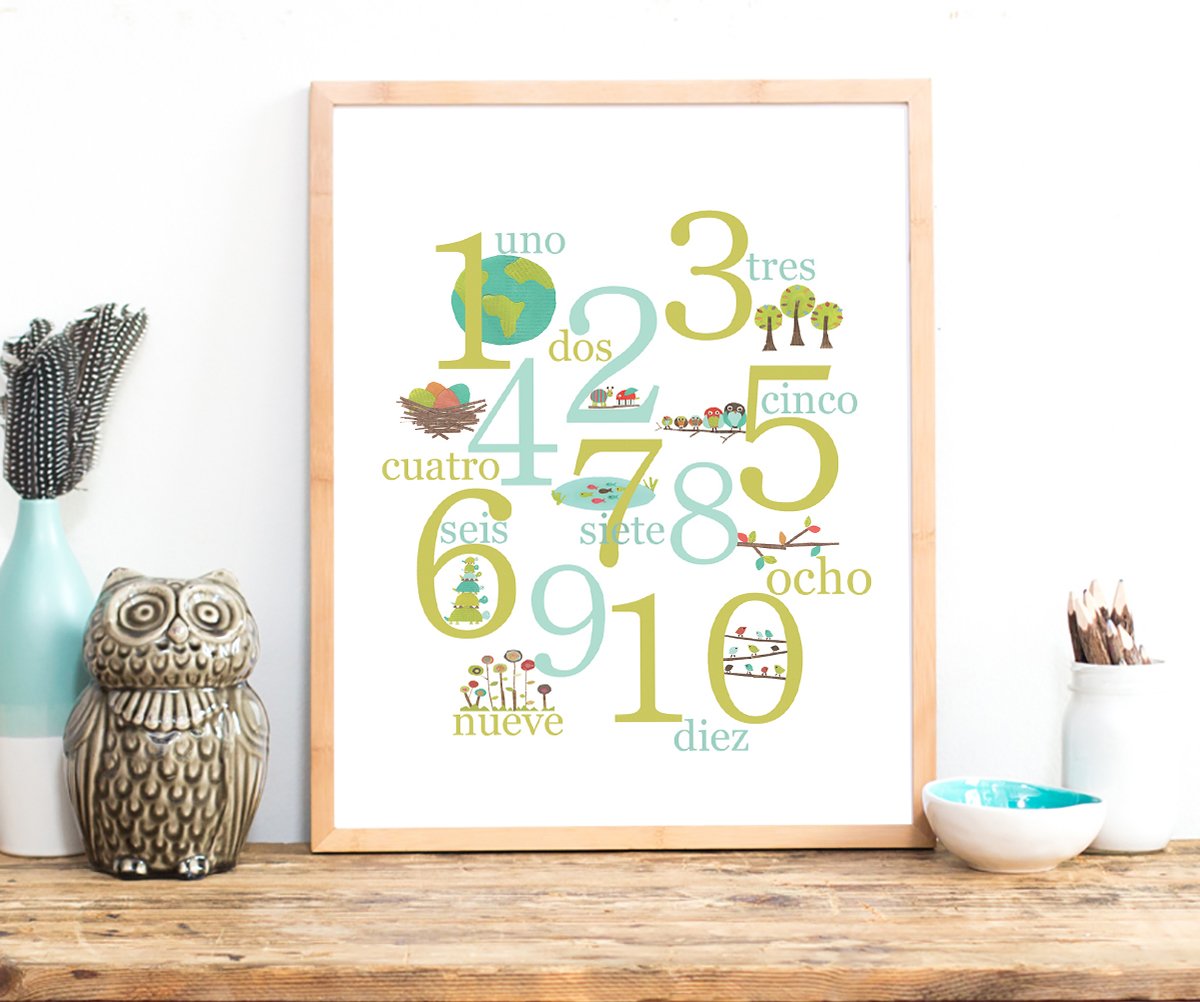 Kid 'S Spanish Nature Themed Number Wall Art Print 11X14, Nursery Decor, Counting Poster, Kid 'S Wall Art Print, Kid 'S Room Dec
