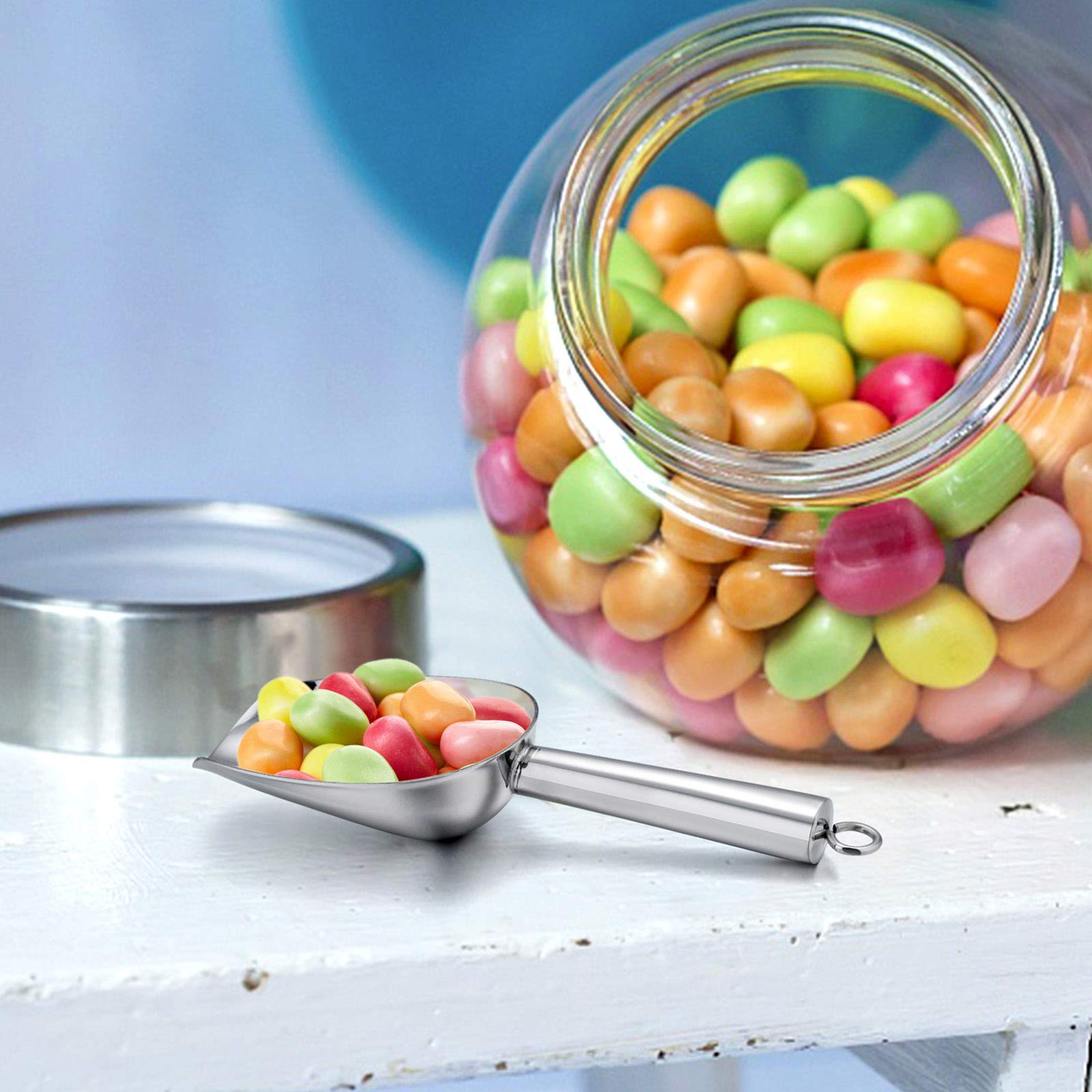 Stainless Steel Scoop Set Of 3 (3-5-8 Ounce), E-Far Small Metal Scoops For Candy/Flour/Dry Goods/Sugar/Ice Cube, Heavy Gauge Kit