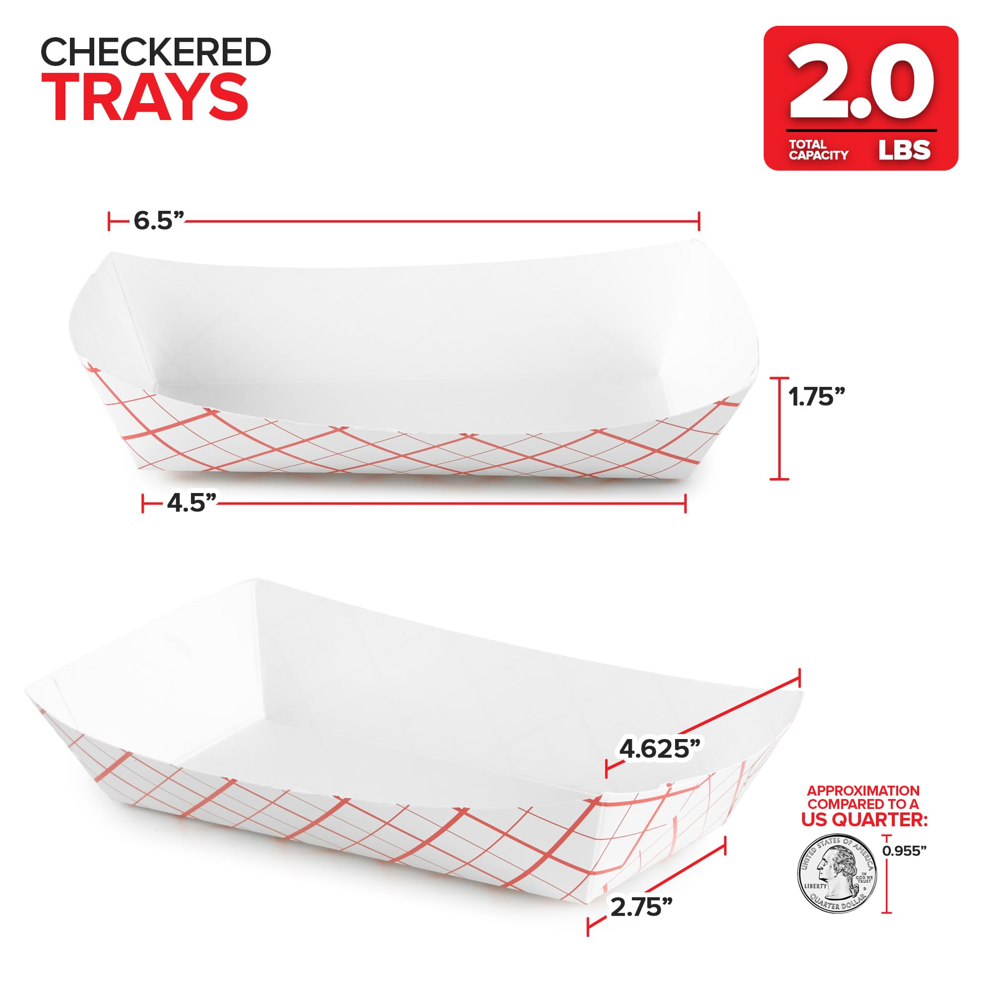 Medium Paper Food Boats (250 Pack) 2 Lb Disposable Red & White Checkered Paper Food Trays  Eco Friendly Paper Food Trays  Serving Boats for Concession Food & Condiments  Paper Nacho Trays 4.5'' x 2.75''