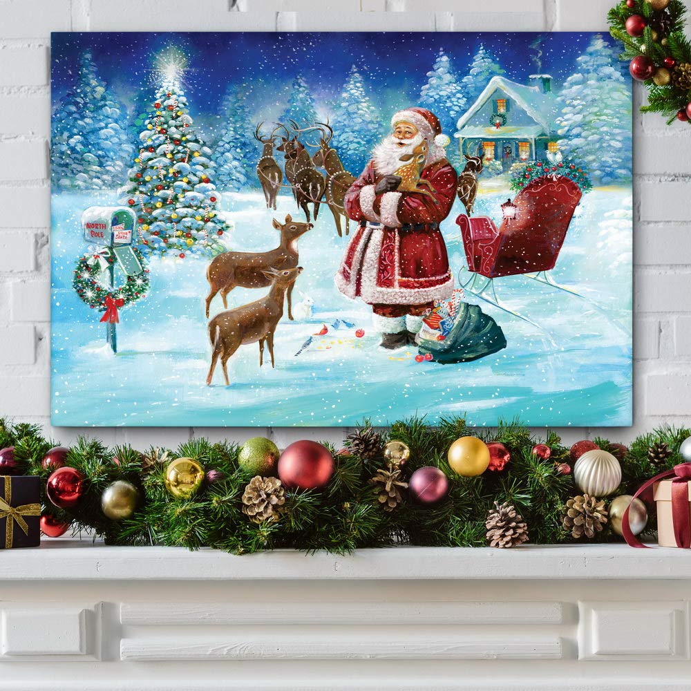 Renditions Gallery Canvas Festival Wall Art Modern Paintings & Prints Decorations Loving Christmas Santa Arrival Glam Snowy Wall