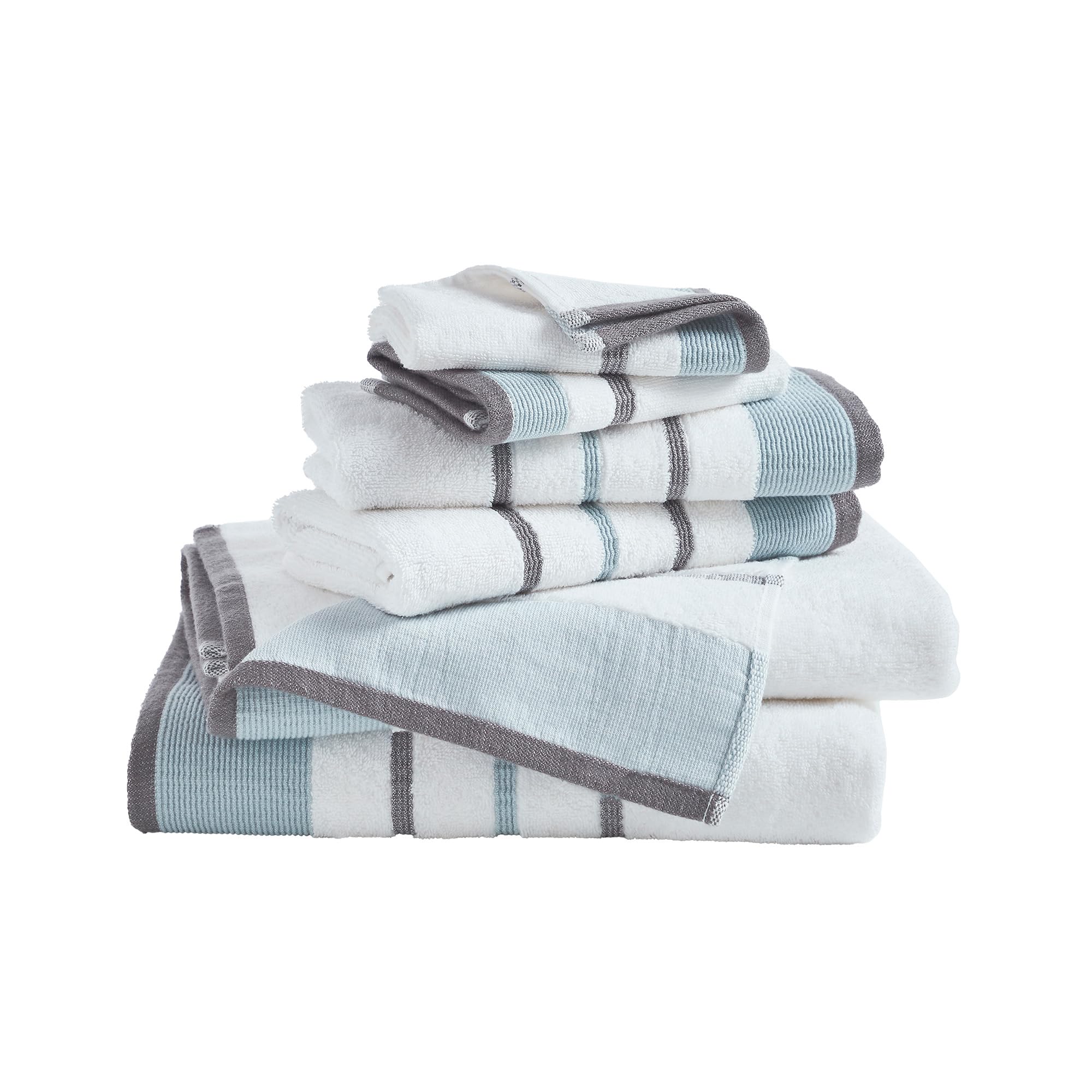 Great Bay Home 6-Piece Luxury Hotelspa Cotton Striped Towel Set, 500 Gsm Includes Bath Towels, Hand Towels And Washcloths Noelle