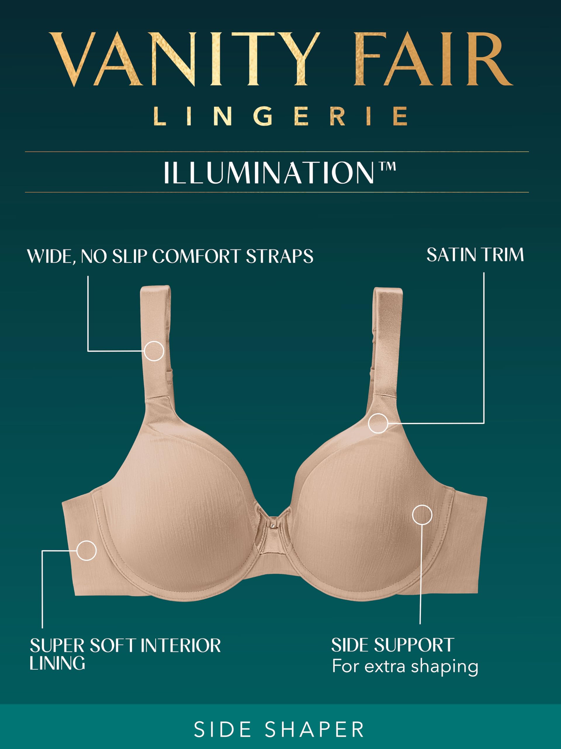 Vanity Fair Womens Plus Size Illumination Full Figure Zoned-In Support Bra (36C-44D), Underwire-Sweet Cream, 38Dd