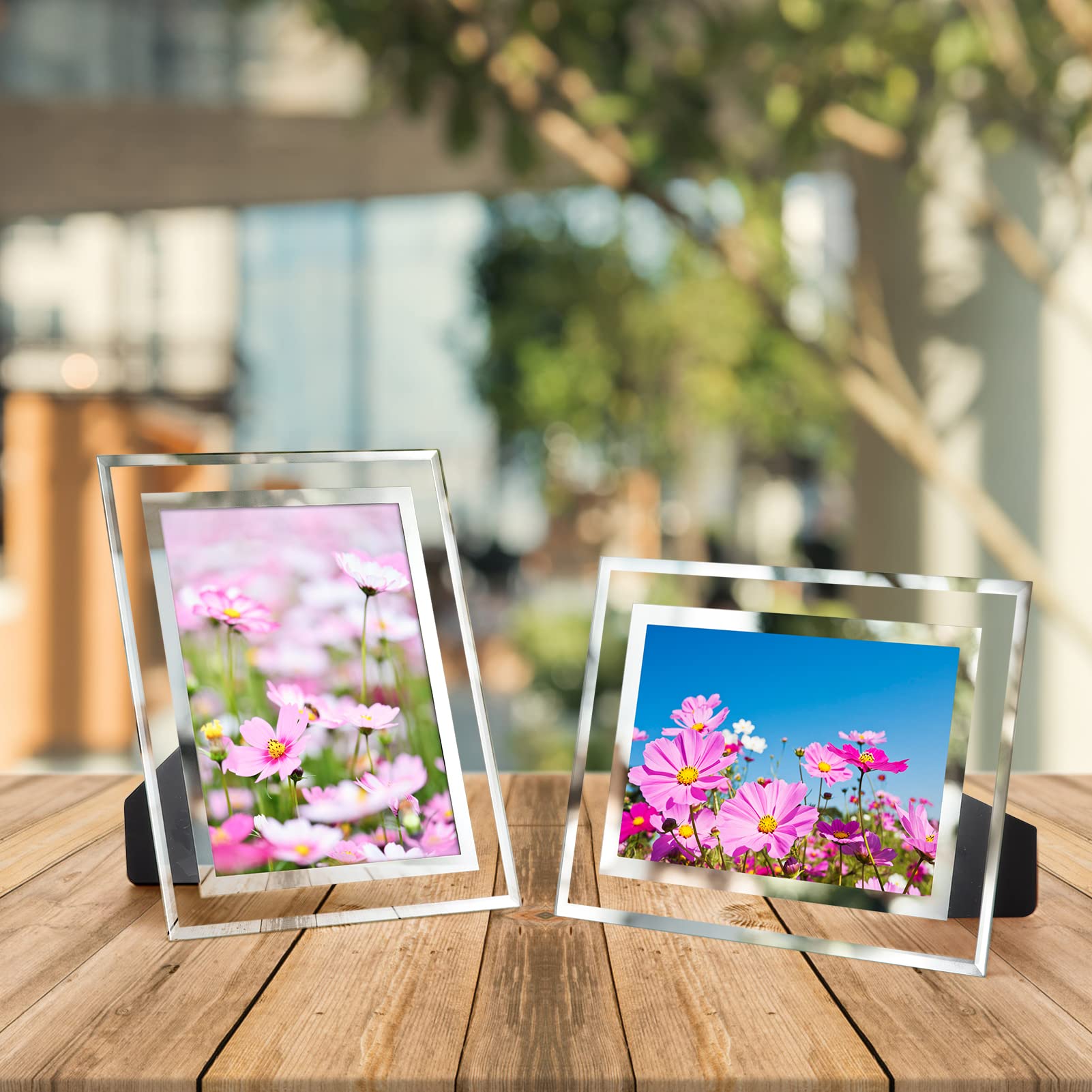 Hoikwo Bulk 5x7 Picture Frames, 4 Packs Silver Photo Frames 5 by 7, Glass Wedding Frames 5x7, Clear Mirror Wedding Photo Frames,