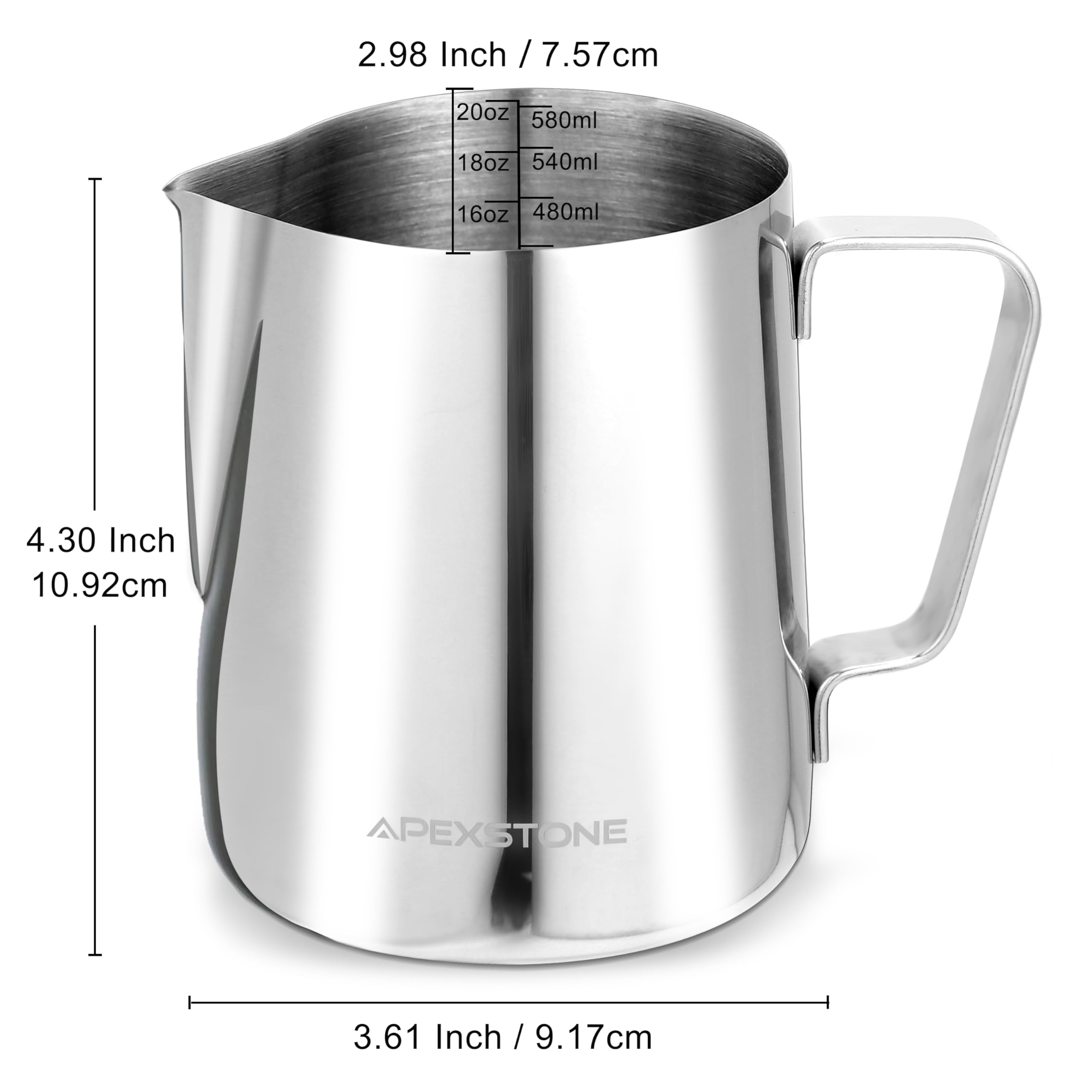 Apexstone Espresso Milk Frothing Pitcher 20 oz  Espresso Steaming Pitcher 20 oz  Coffee Milk Frothing Cup  Coffee Steaming Pitcher 20 oz/600 ml