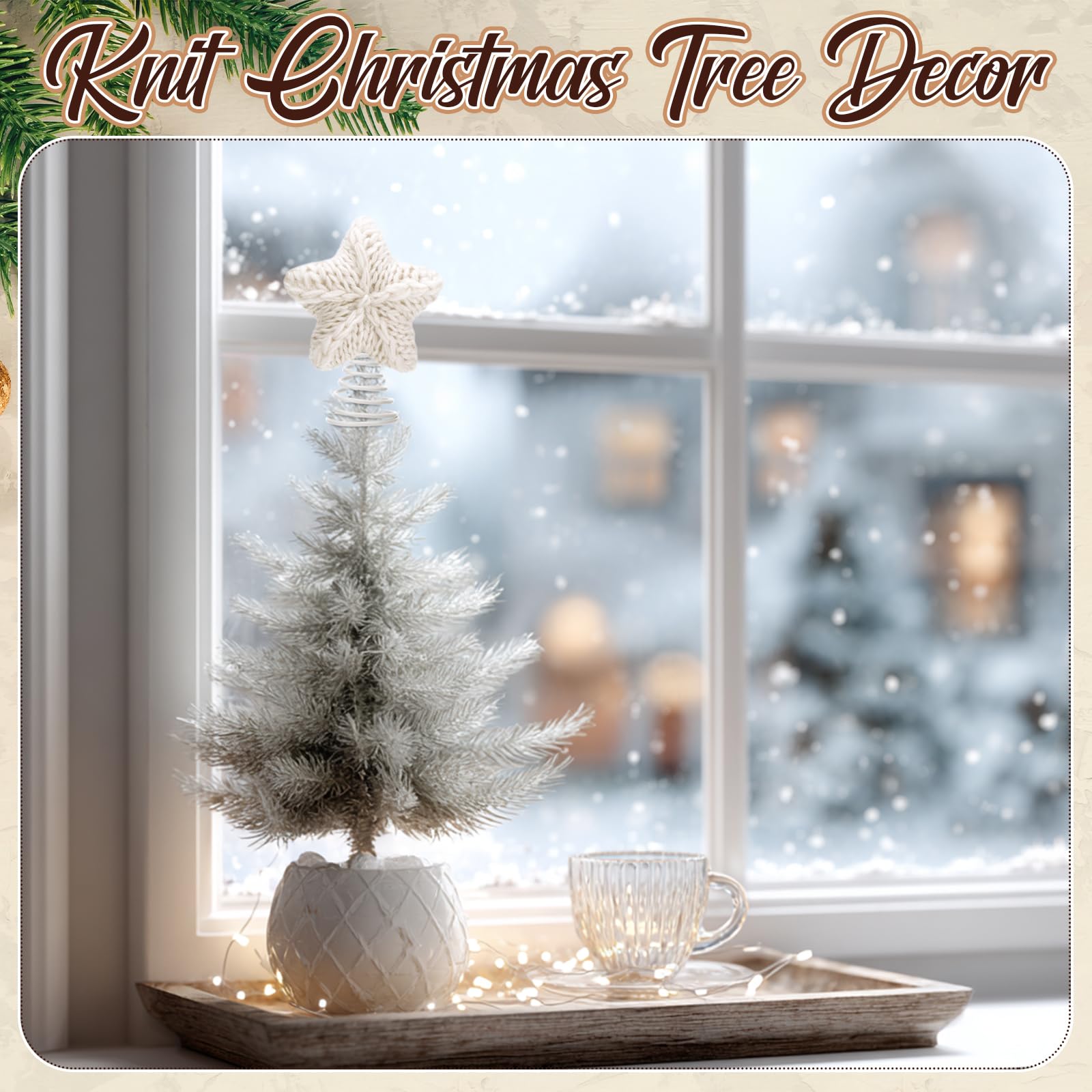 Gejoy Mini Christmas Knitted Star Tree Topper Rustic Natural Knitting Star 6 Inch Miniature Tree Topper for Christmas Home Decor