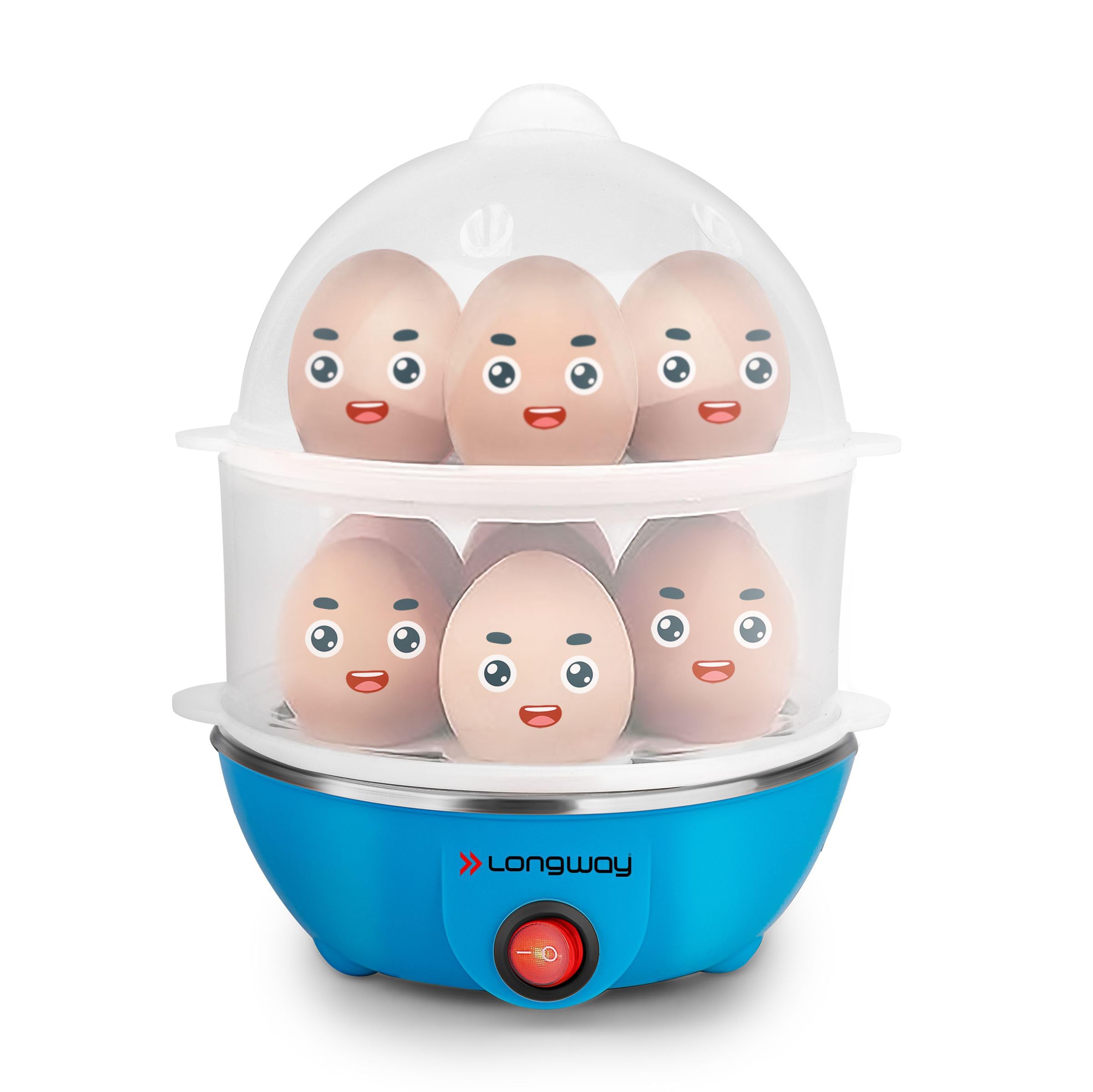 Longway Eggo 350 Watt Egg Boiler/Cooker For Steaming, Cooking & Boiling 1 Years Warranty (Blue, 14 Eggs)