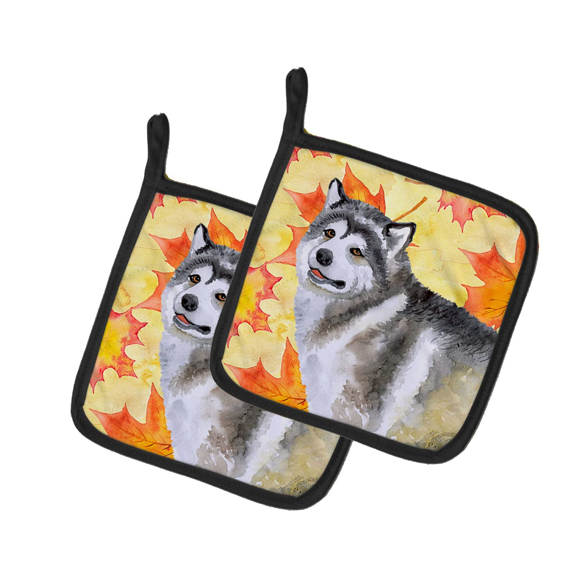 Caroline'S Treasures Bb9899Pthd Alaskan Malamute Fall Pair Of Pot Holders, Yellow Kitchen Heat Resistant Pot Holders Sets Oven H