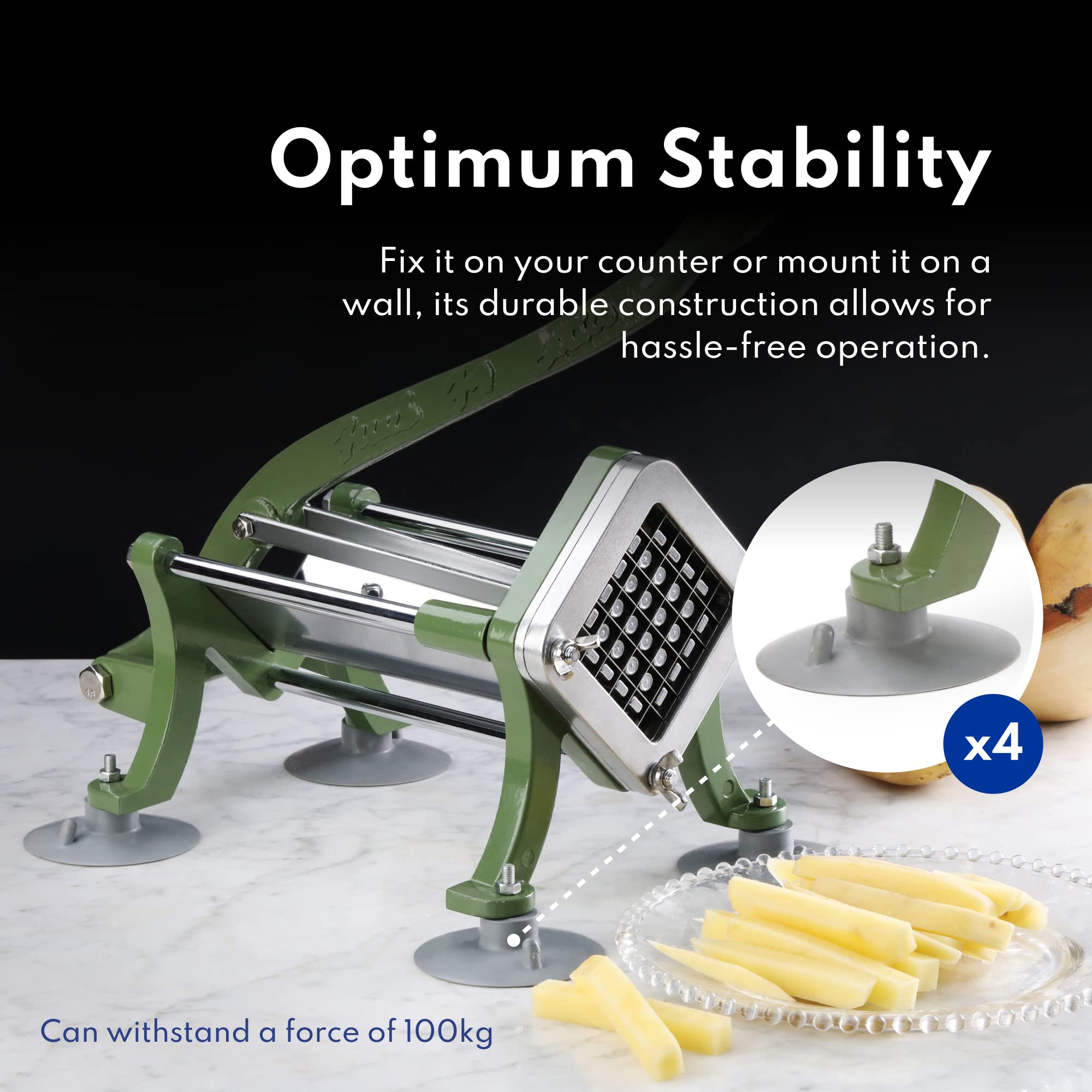 New Star Foodservice 42306 Commercial Grade French Fry Cutter With Suction Feet, 3/8'', Green
